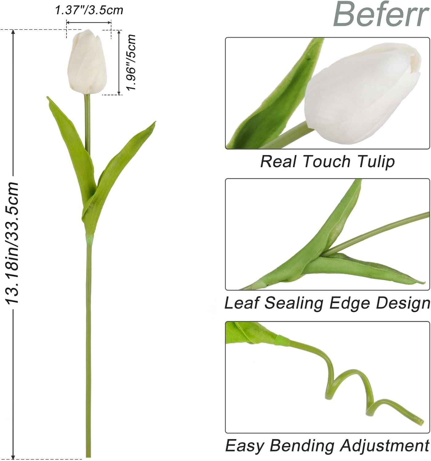 Beferr White Tulips Artificial Flowers 18Pcs Bouquet Set