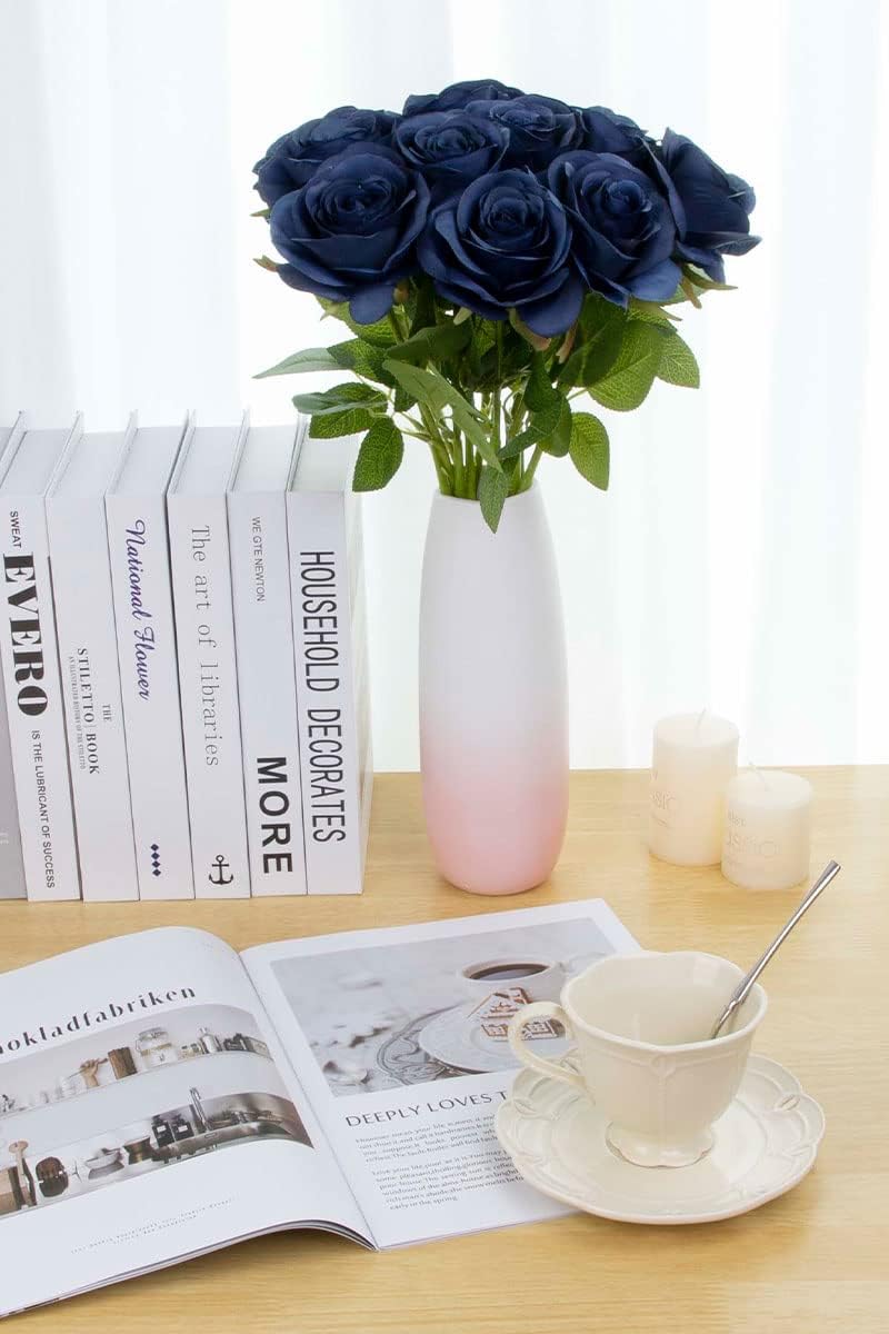 LVEFIT Artificial Rose Bouquet with 12 Pcs Long Stem Silk Roses Navy Blue