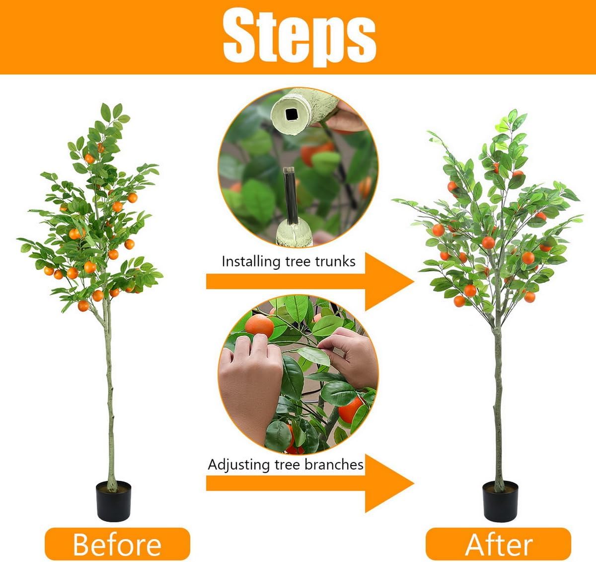 6 Feet Fake Orange Tree Artificial with Realistic Fruits and Leaves