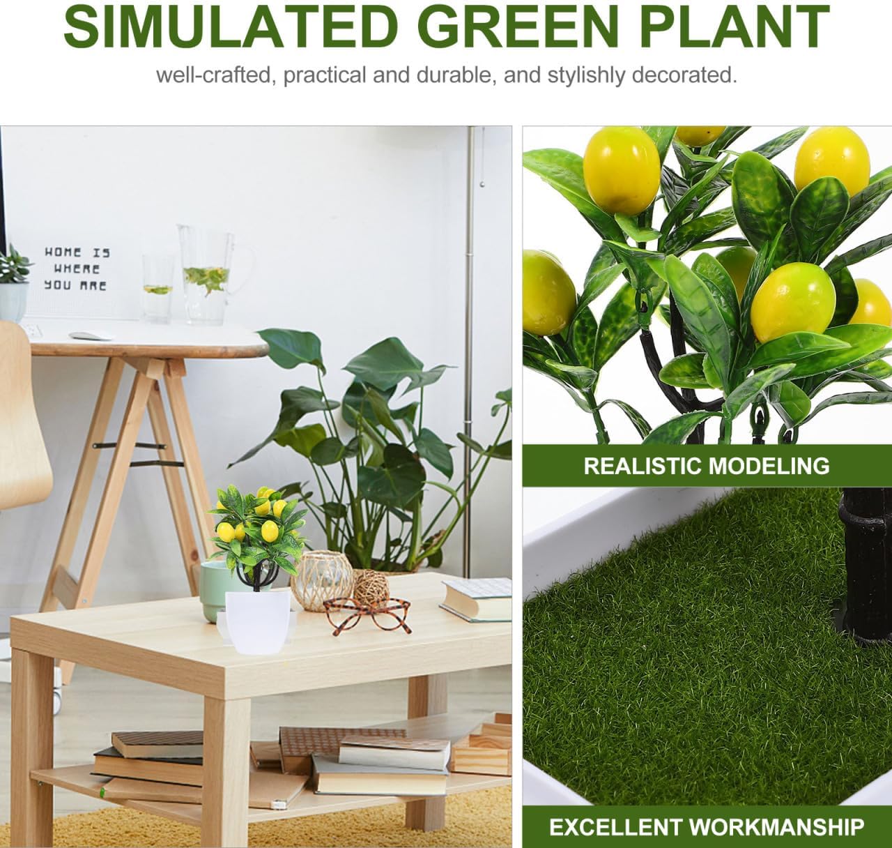 PRETYZOOM 2pcs Artificial Lemon Tree 24cm Potted Plant
