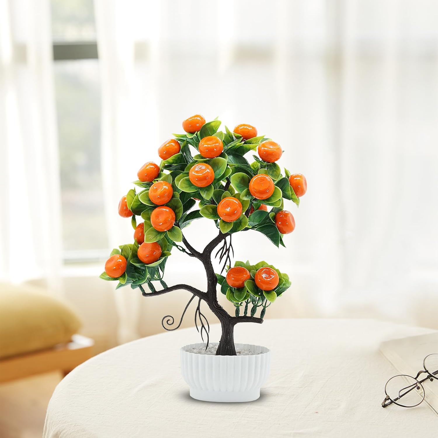 14 Inch Faux Orange Tree Bonsai with Vase and Pot