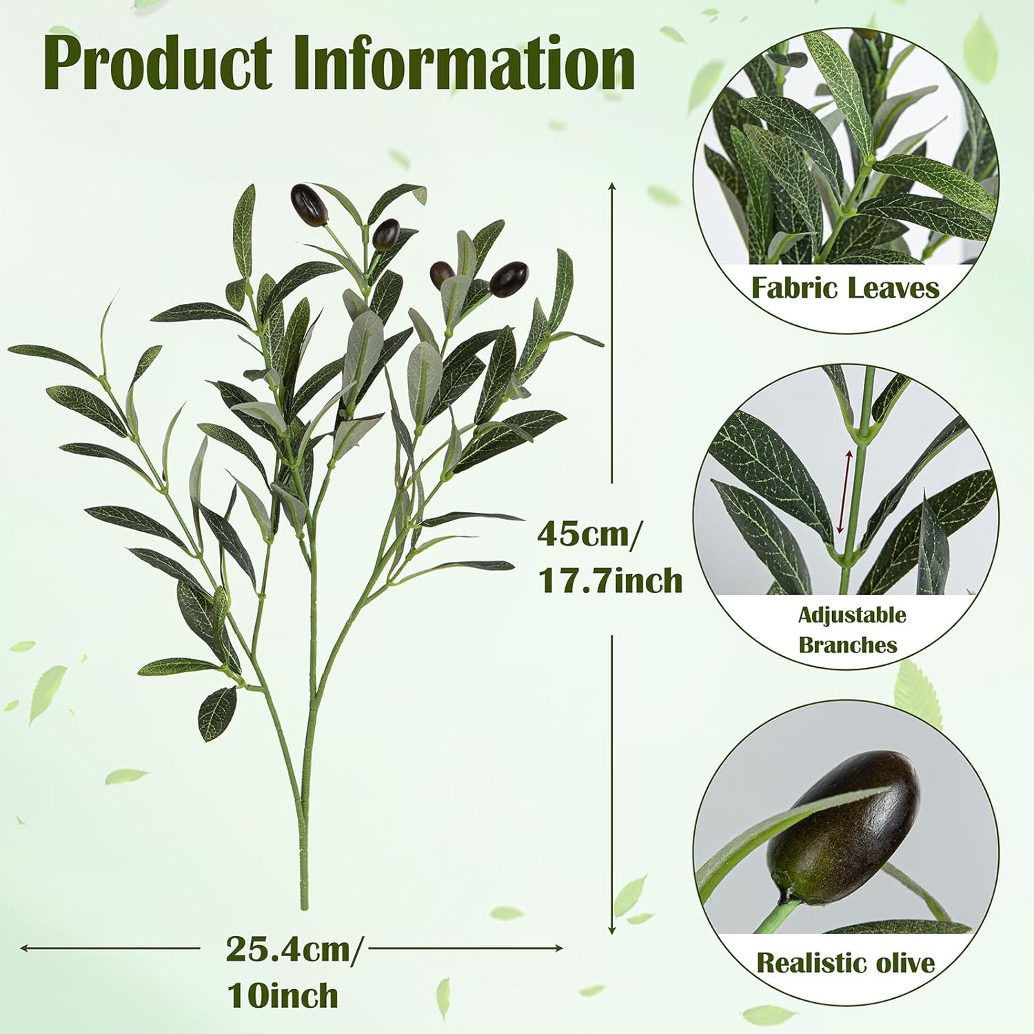 XONOR Artificial Olive Branches 6Pcs 18 Inch Set