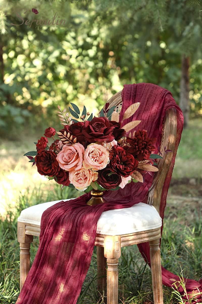 Serwalin Artificial Flowers Burgundy Pink for Wedding Decorations
