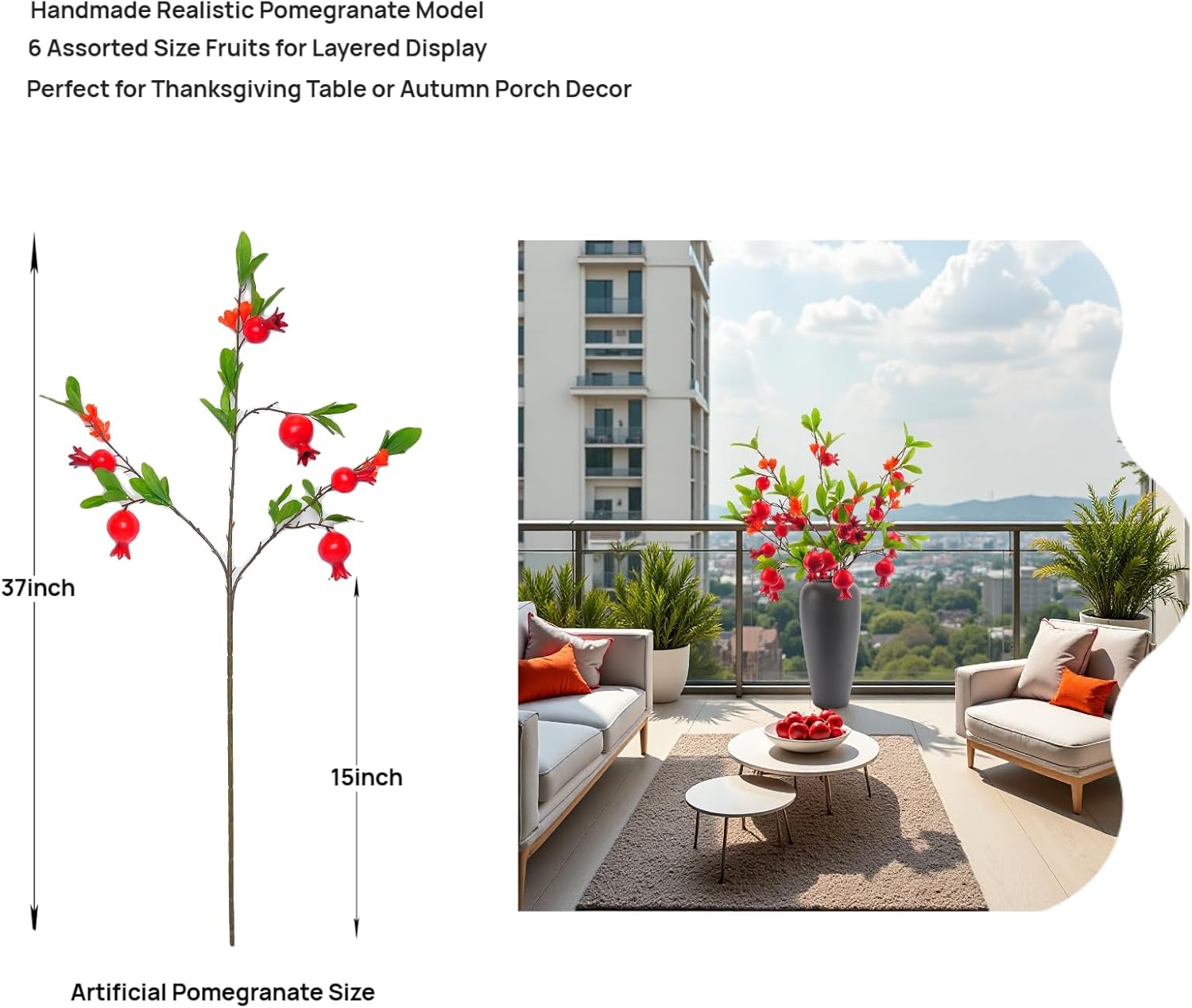 Lifelike Artificial Pomegranate Flower Decoration 4PCS 37 Inch