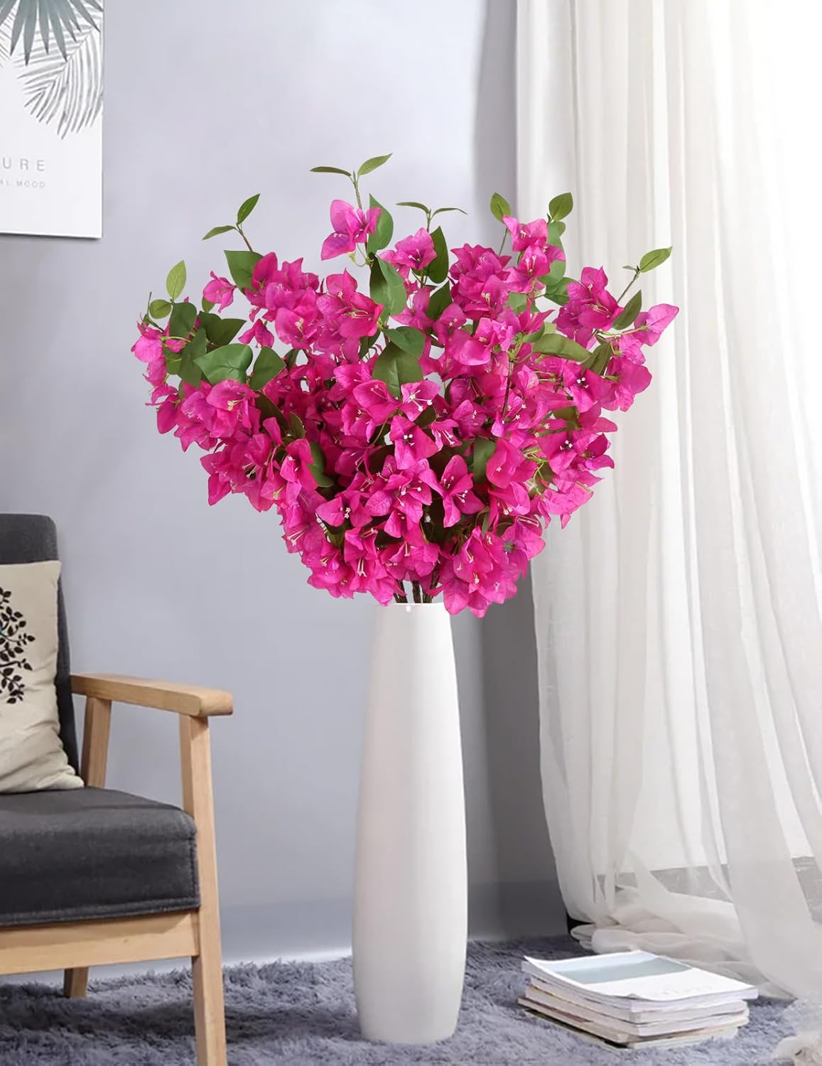 INSUNSIX 12PCS Long Stem Pink Artificial Bougainvillea Flowers