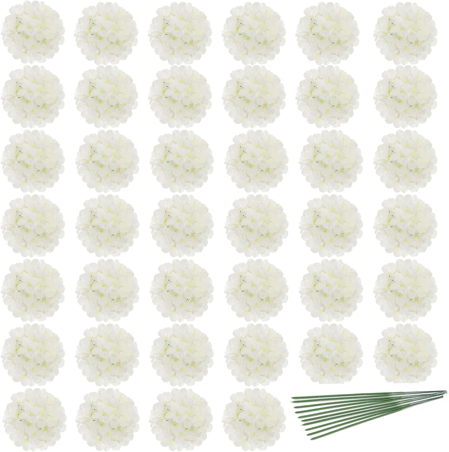 JPSOR 40pcs Artificial Hydrangea Flower Heads with Stems White