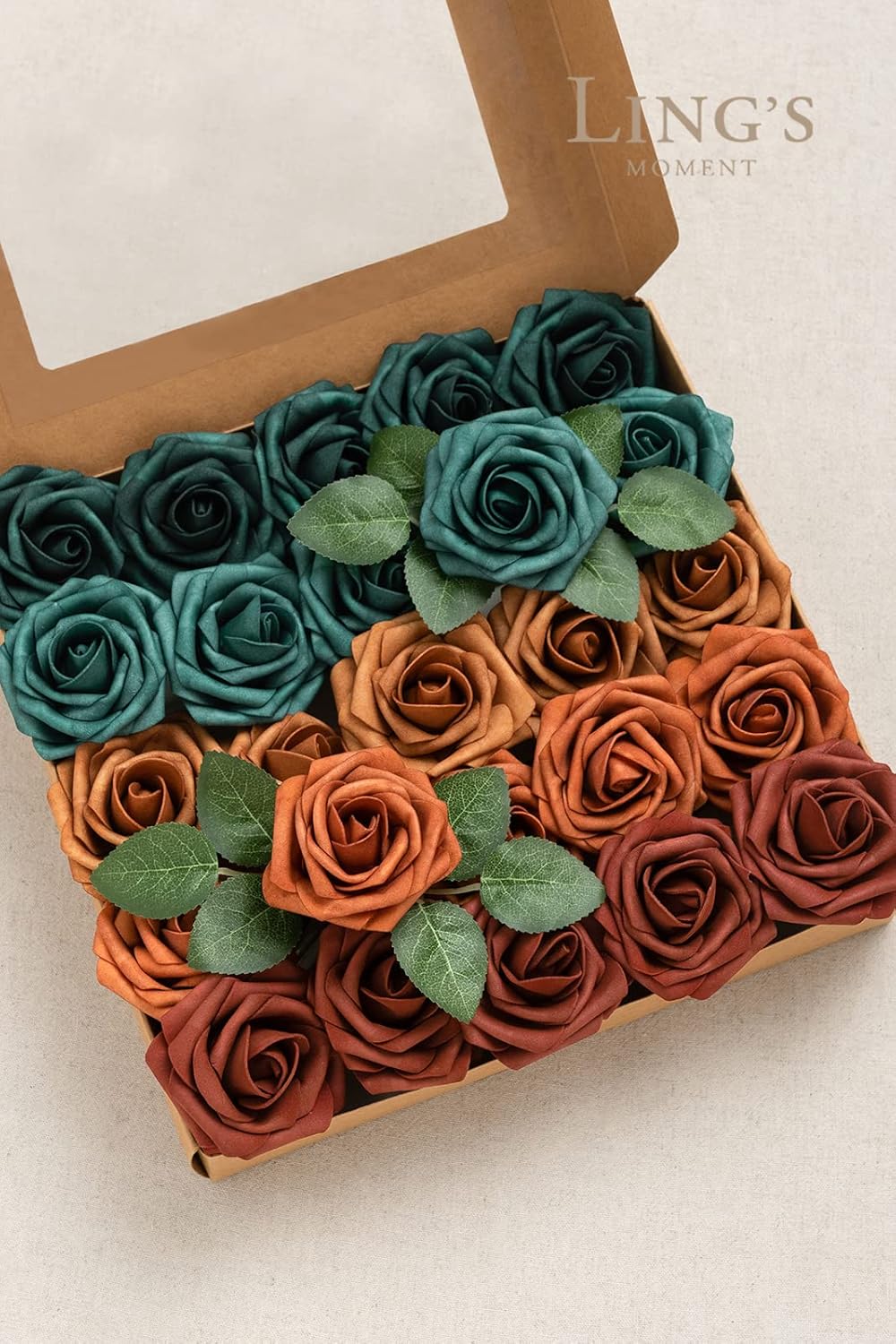 Lings Moment Artificial Roses 25Pcs 3 Inch Teal Shades