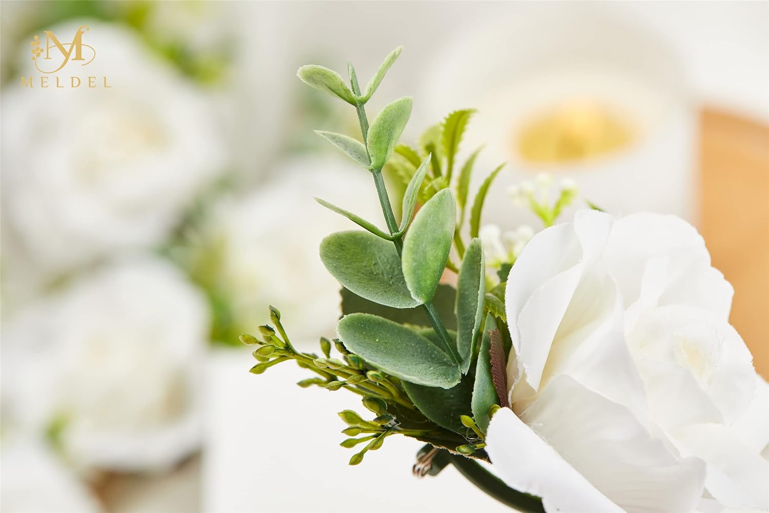 Meldel Ivory Rose Boutonniere Set of 6 for Men 1