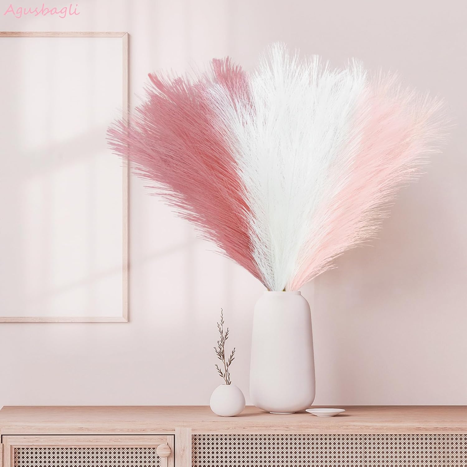 Agusbagli 30pcs Pink Faux Pampas Flowers Vase Filler Decor