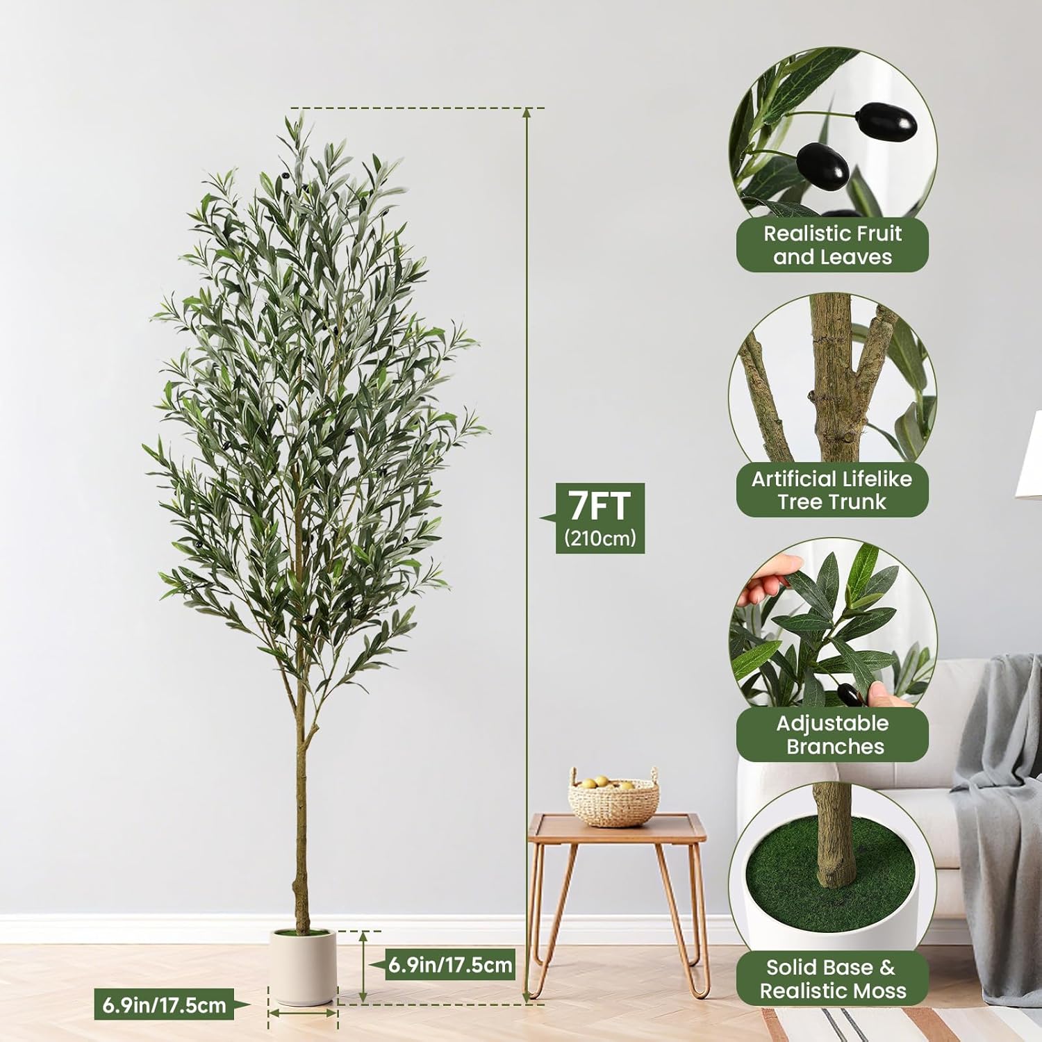 7FT Artificial Olive Tree with Realistic Fruits and Trunk