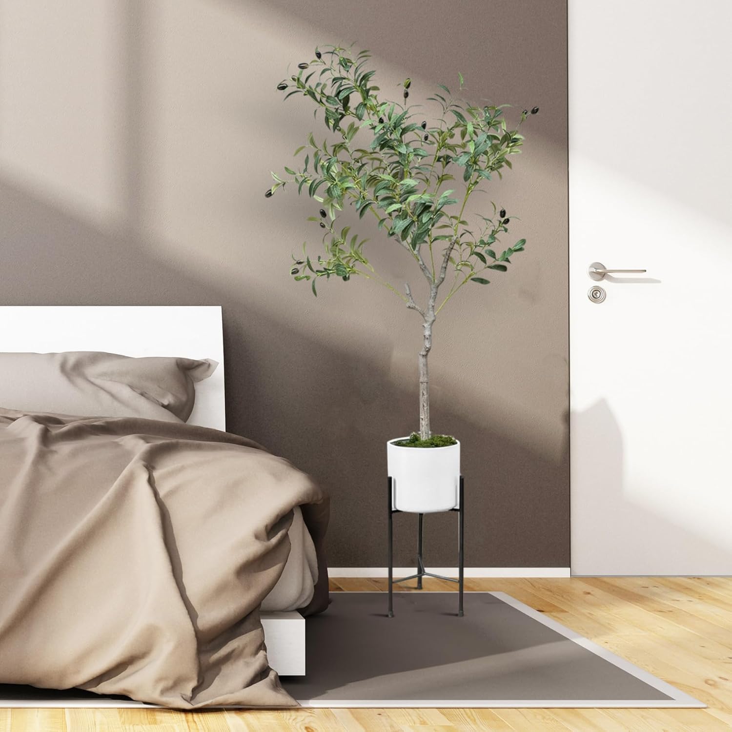 URALFA 5FT Artificial Olive Tree with White Planter