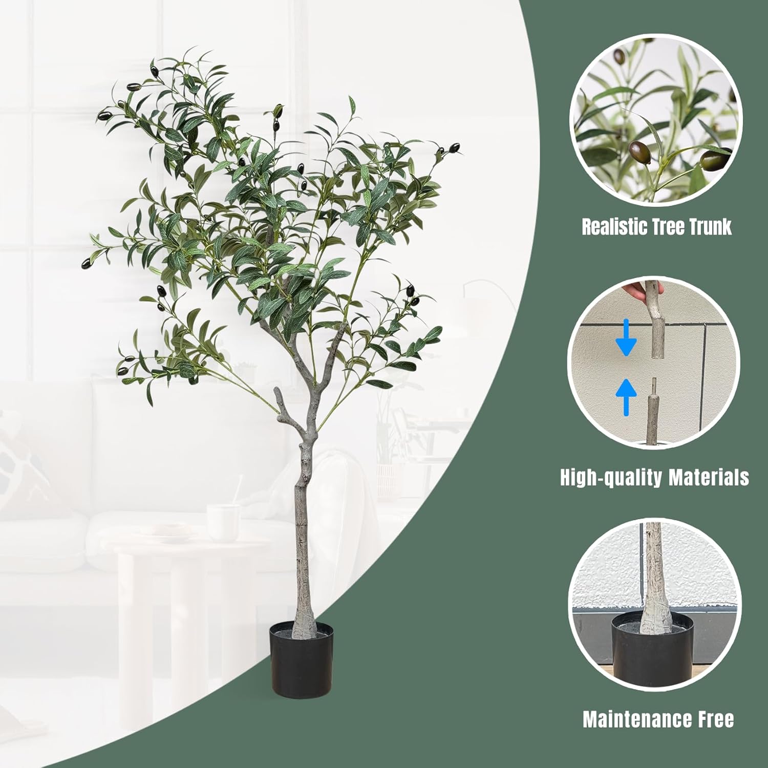 URALFA 5FT Artificial Olive Tree with White Planter