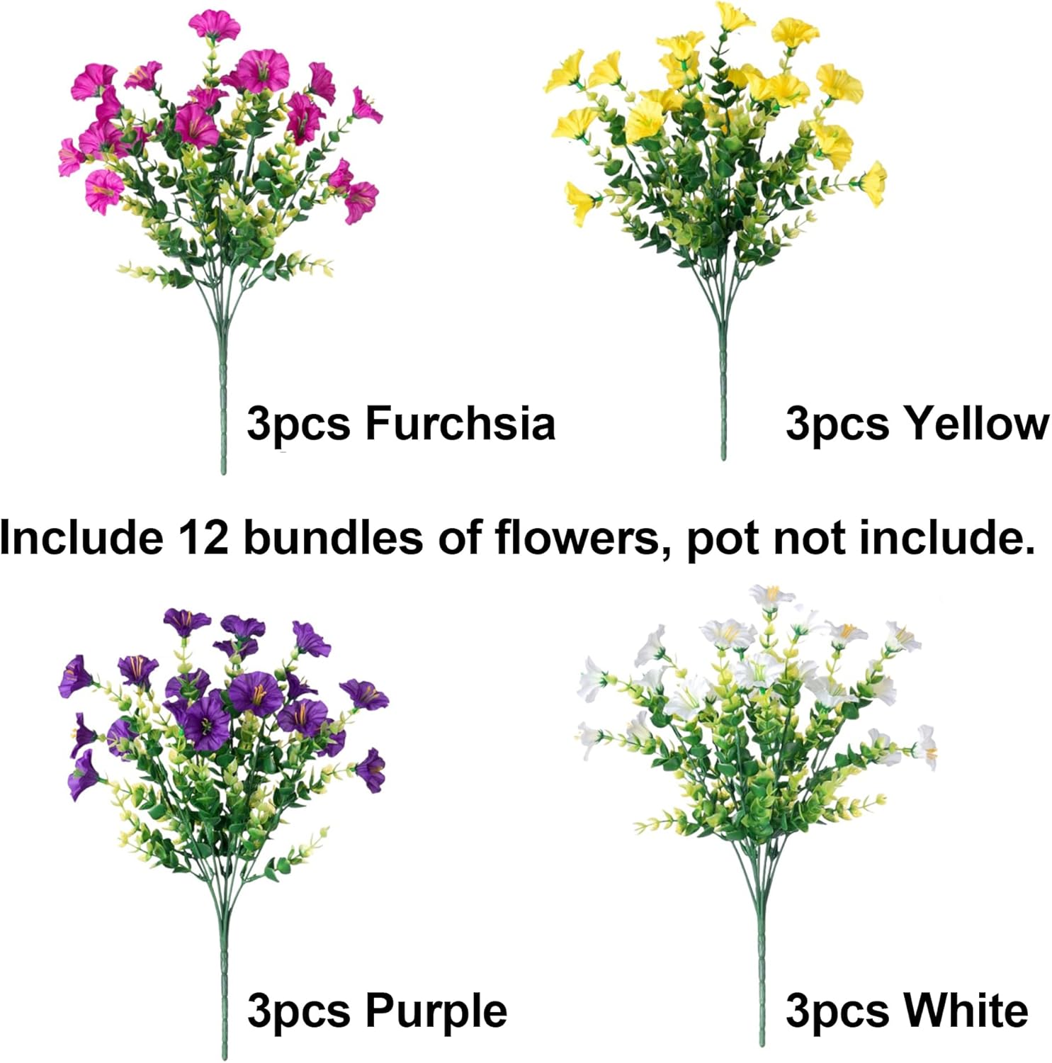 Ivydale 12 Bundle Artificial Morning Glory Flowers with Eucalyptus Leaves