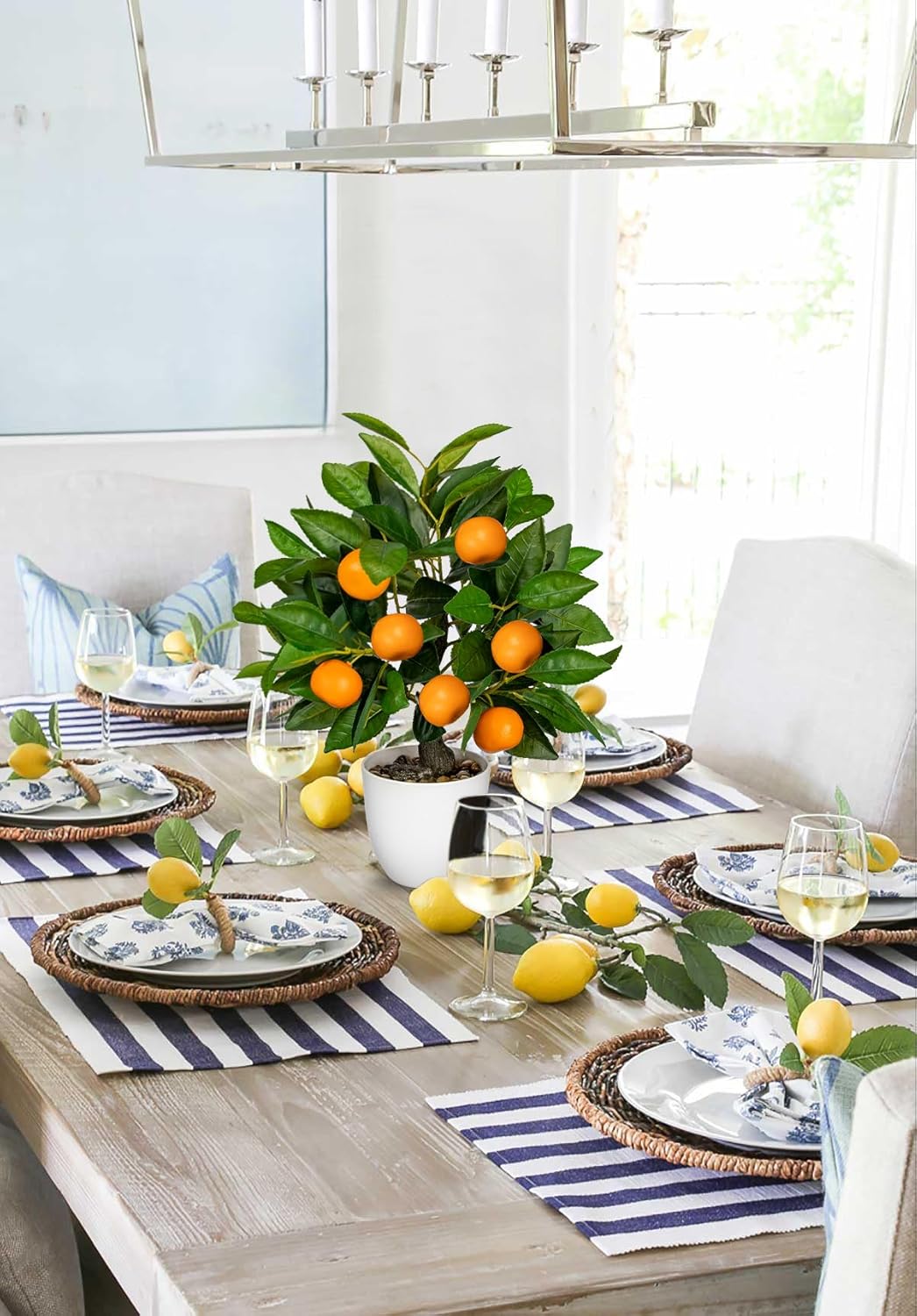 Faux Orange Tree 161 Inch Artificial Citrus Plant with White Pot