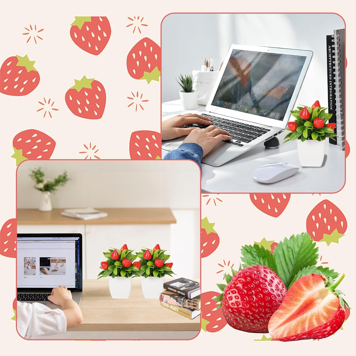 4 Piece Fake Potted Plants with Artificial Fruit and Greenery