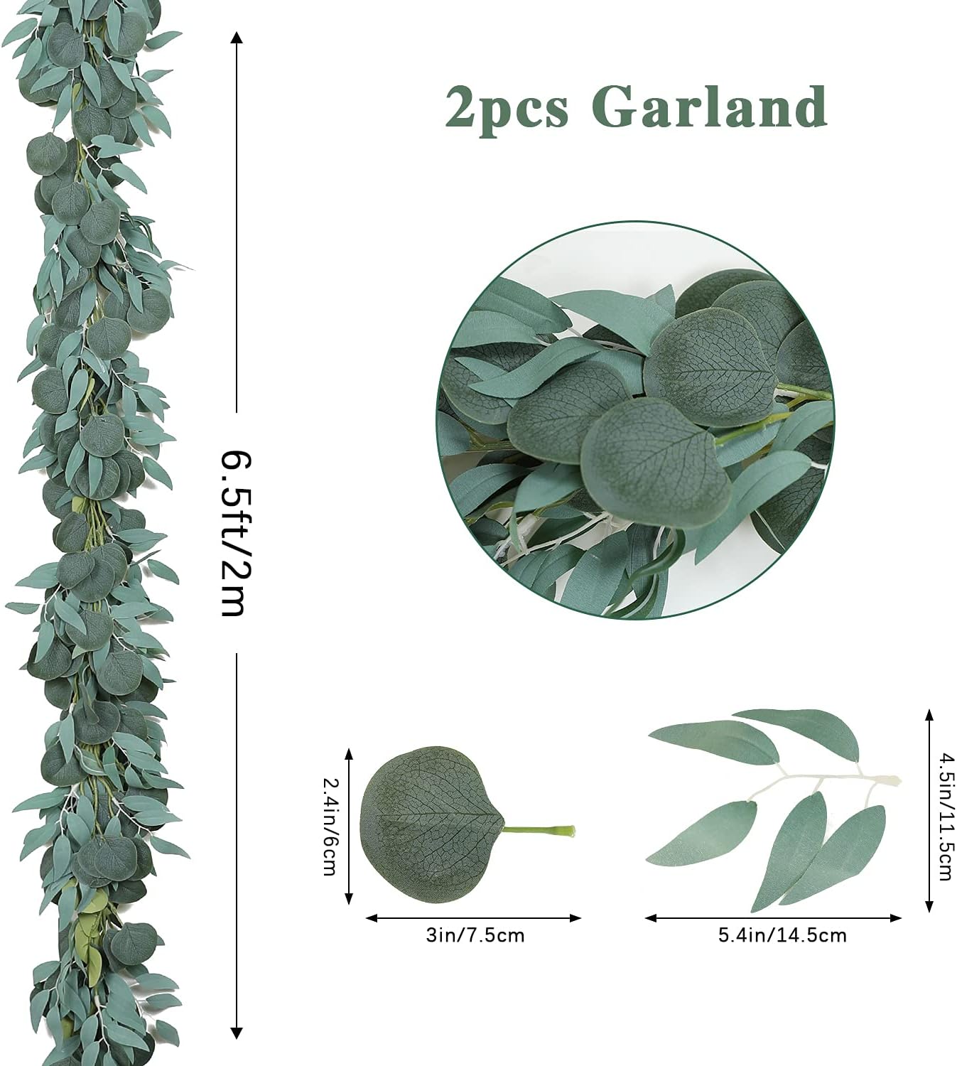 JUSTOYOU 2 Pack Artificial Eucalyptus Garland