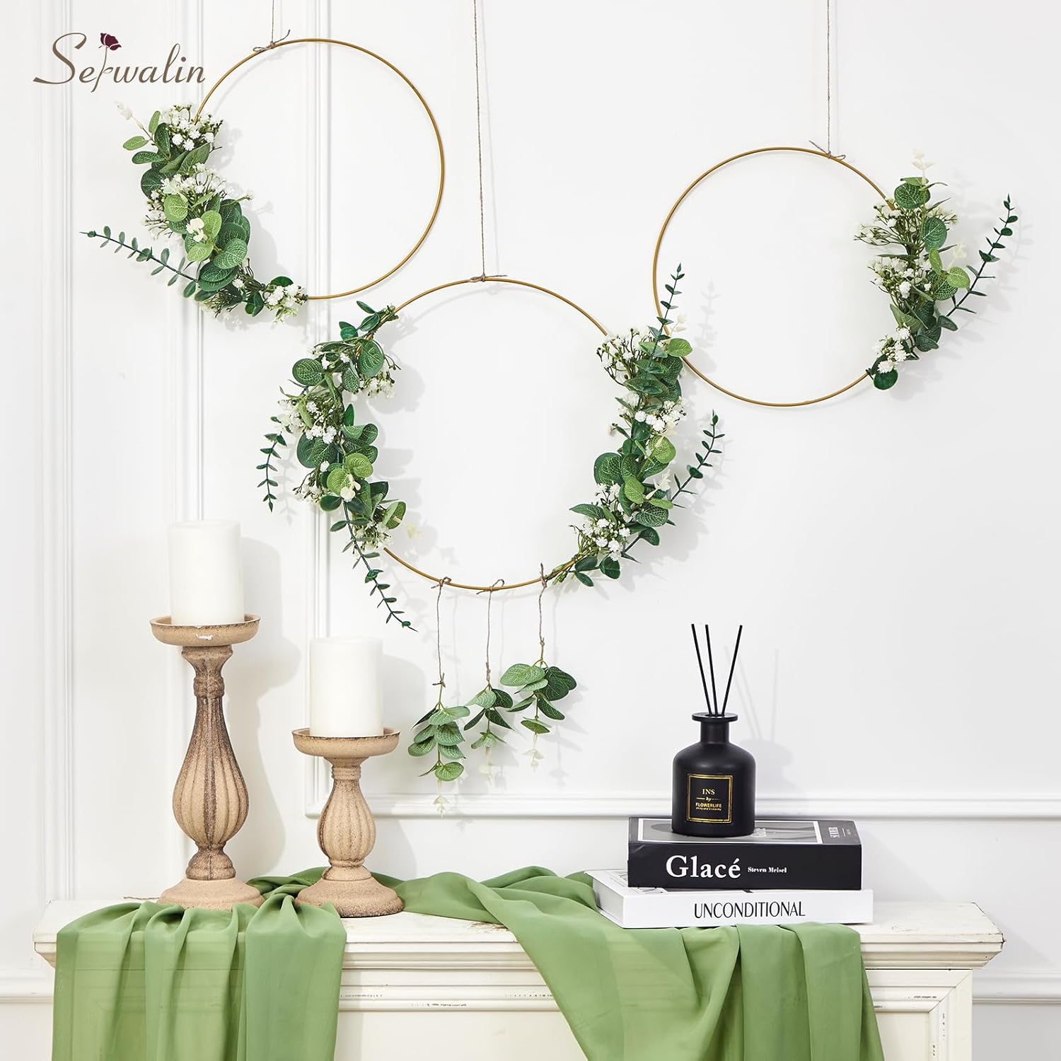 Serwalin 100 Pcs Mixed Artificial Eucalyptus Stems and Flowers