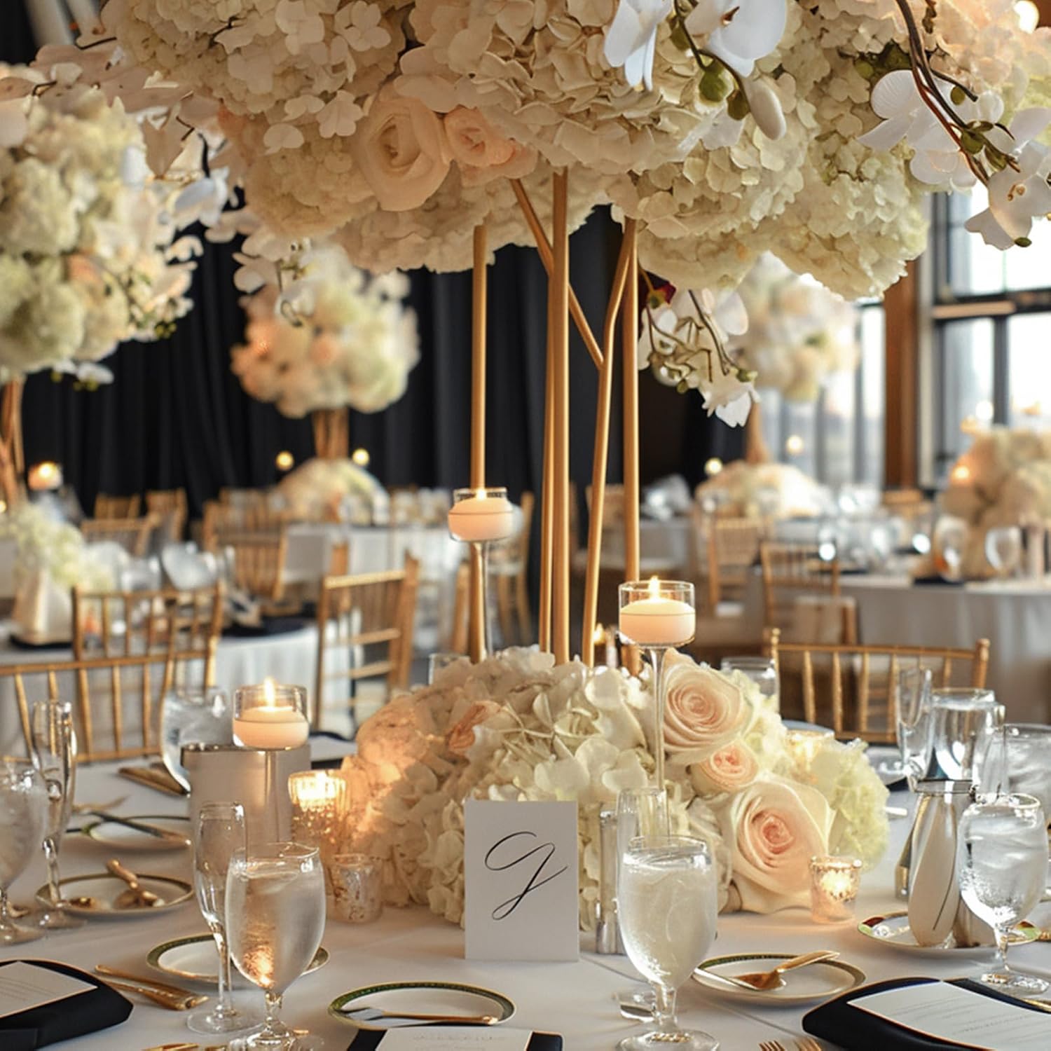 Auihiay 64pcs Champagne Artificial Hydrangeas with Stems