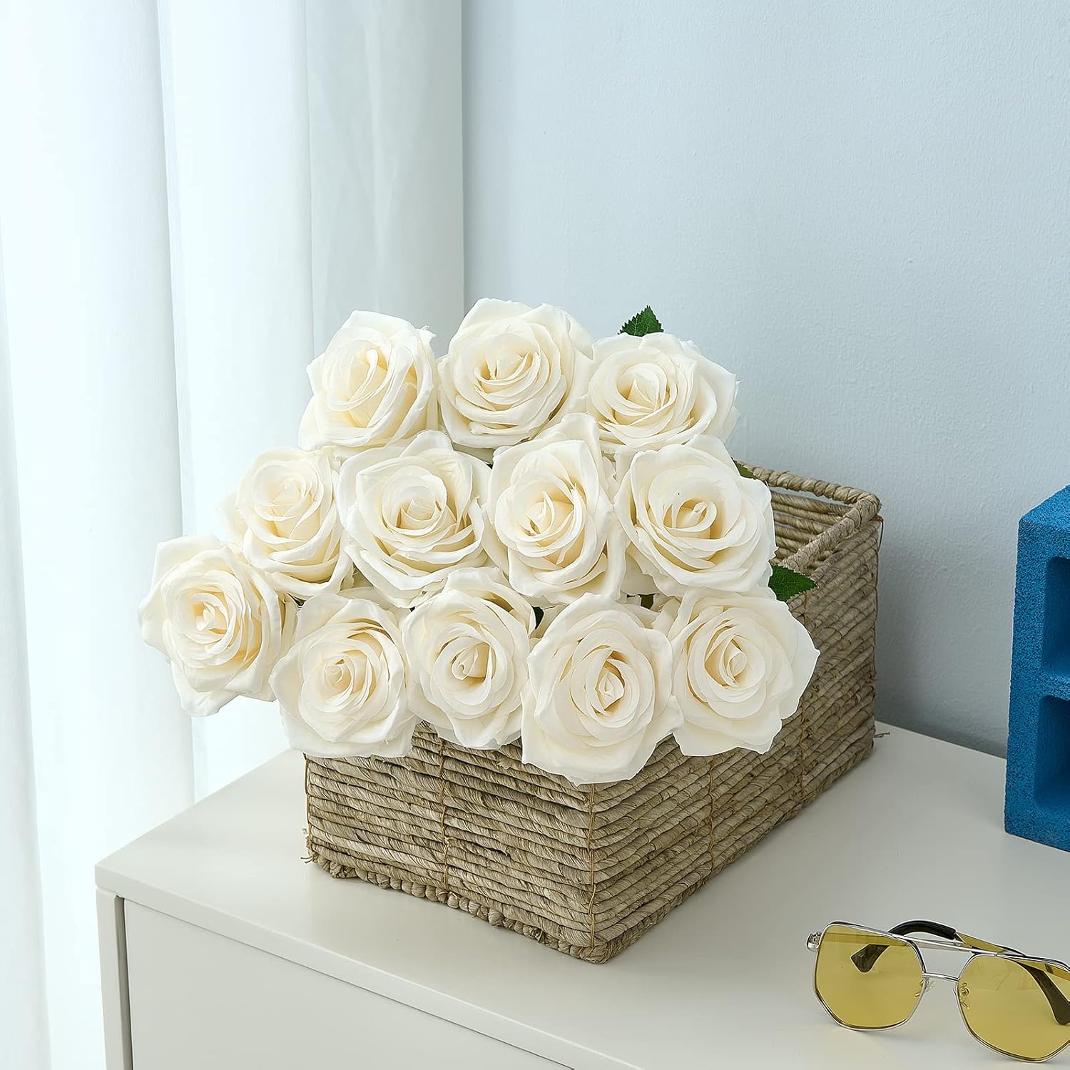 15PCS Ivory Roses Artificial Flowers for Wedding Decorations
