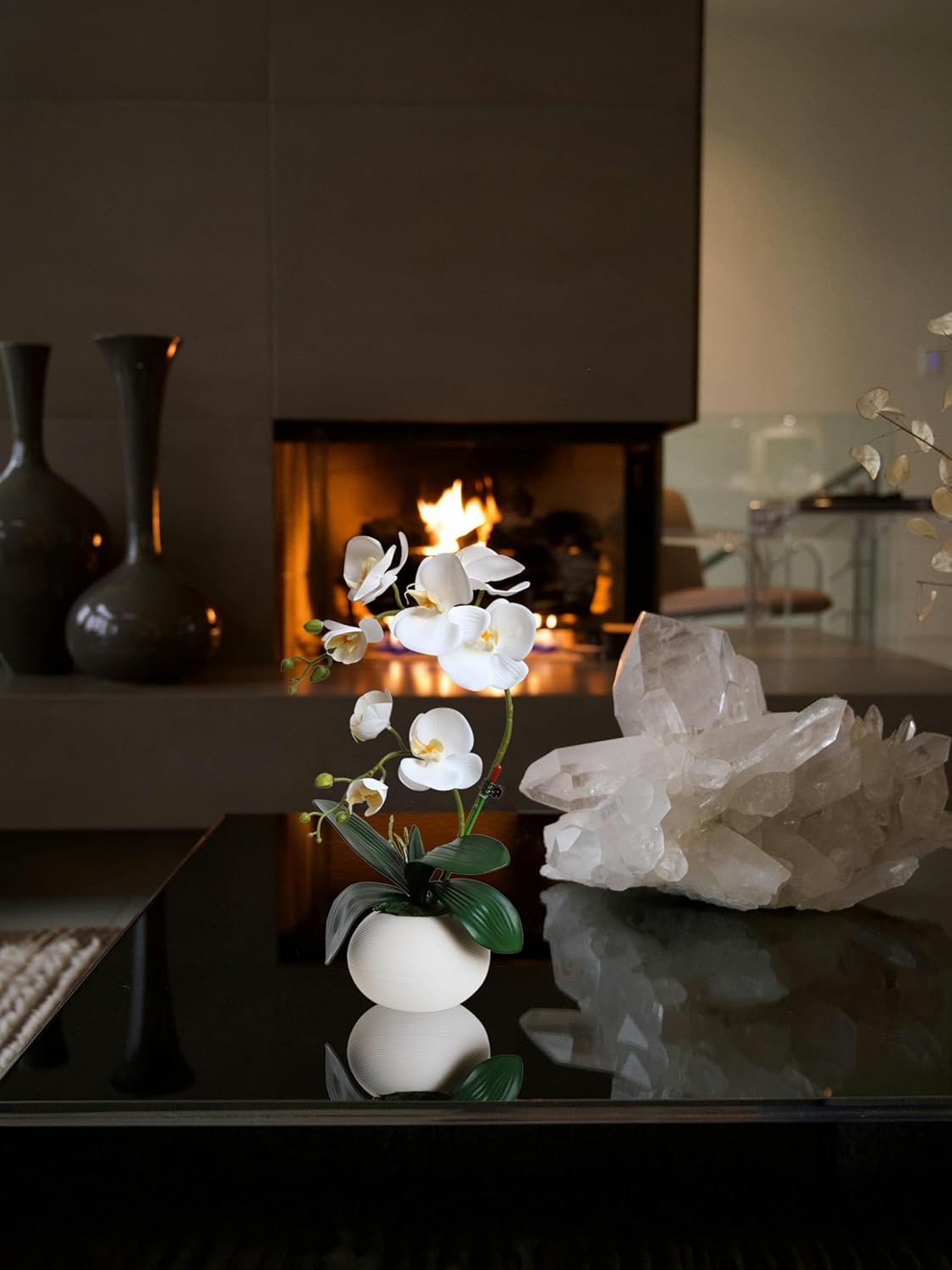 Forlaoers White Real Touch Orchid Artificial Flowers with Vase