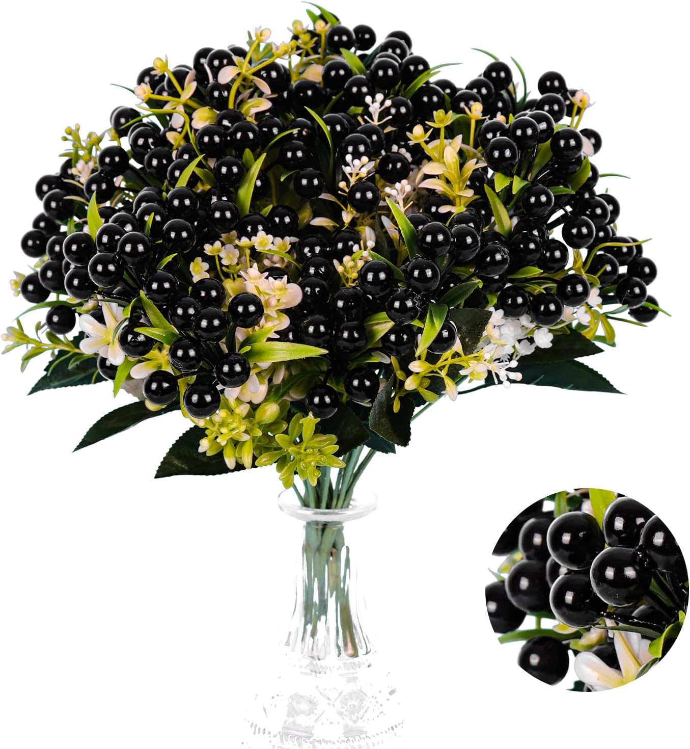 Black Artificial Berry Bouquets 6Pcs for Halloween Decor