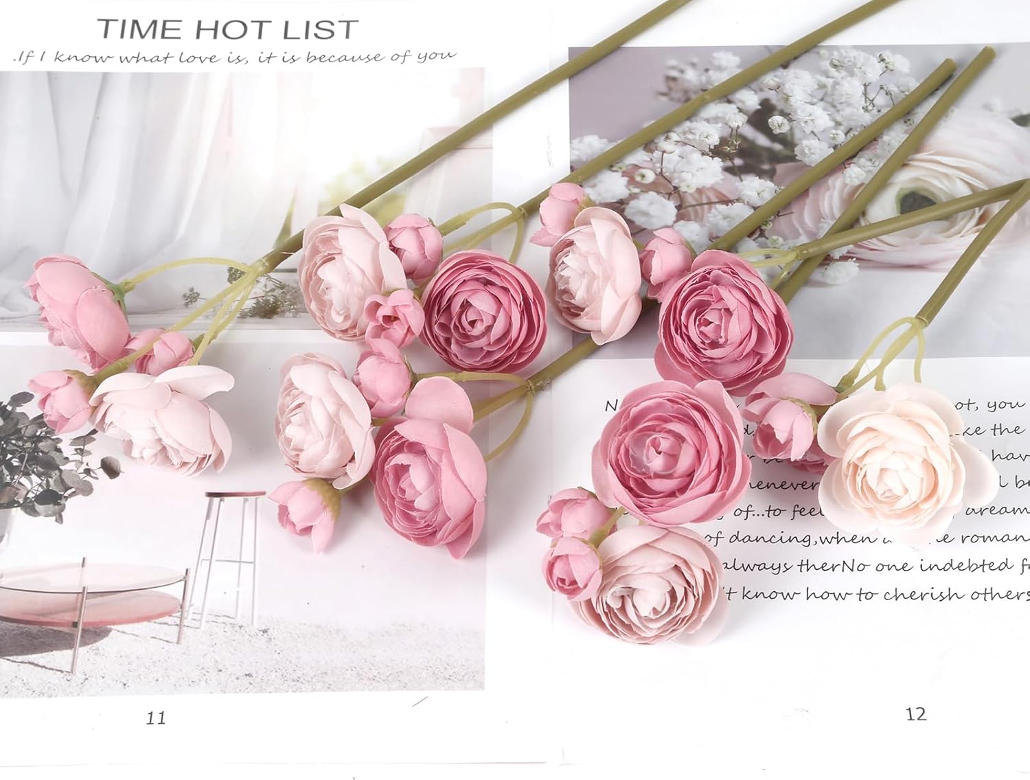 IPOPU Artificial Ranunculus Bouquets with Stems 12PCS Dusty Rose