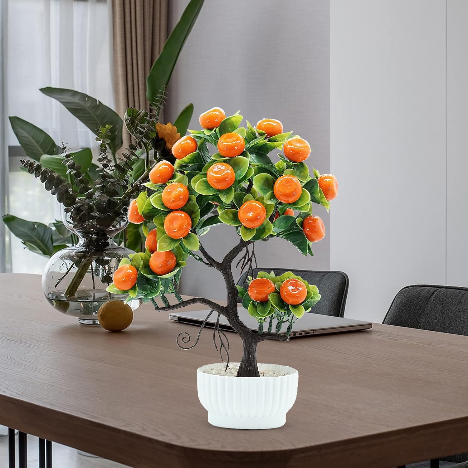 14 Inch Faux Orange Tree Bonsai with Vase and Pot