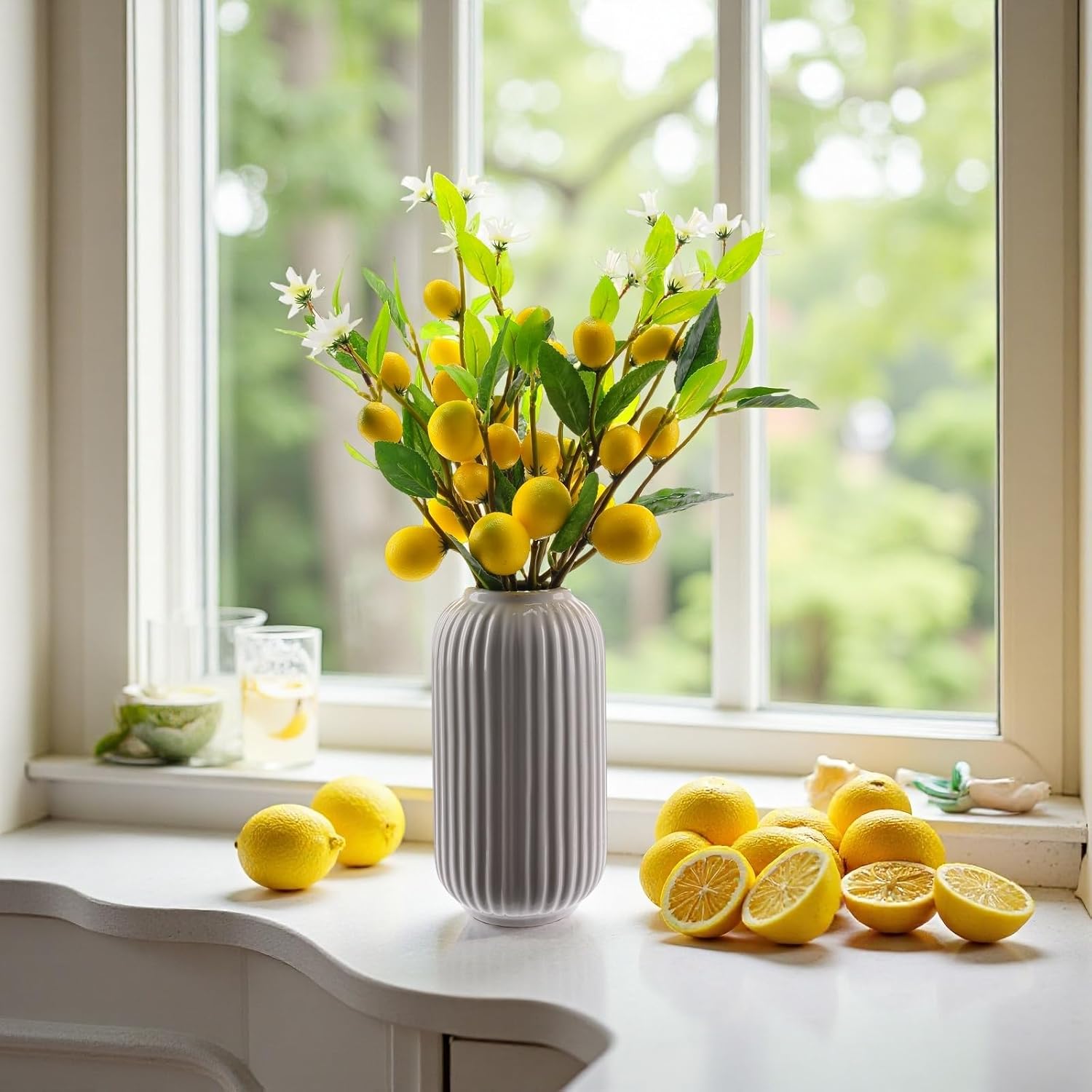 Lifelike Artificial Lemon Flowers 5pcs 24 Inch