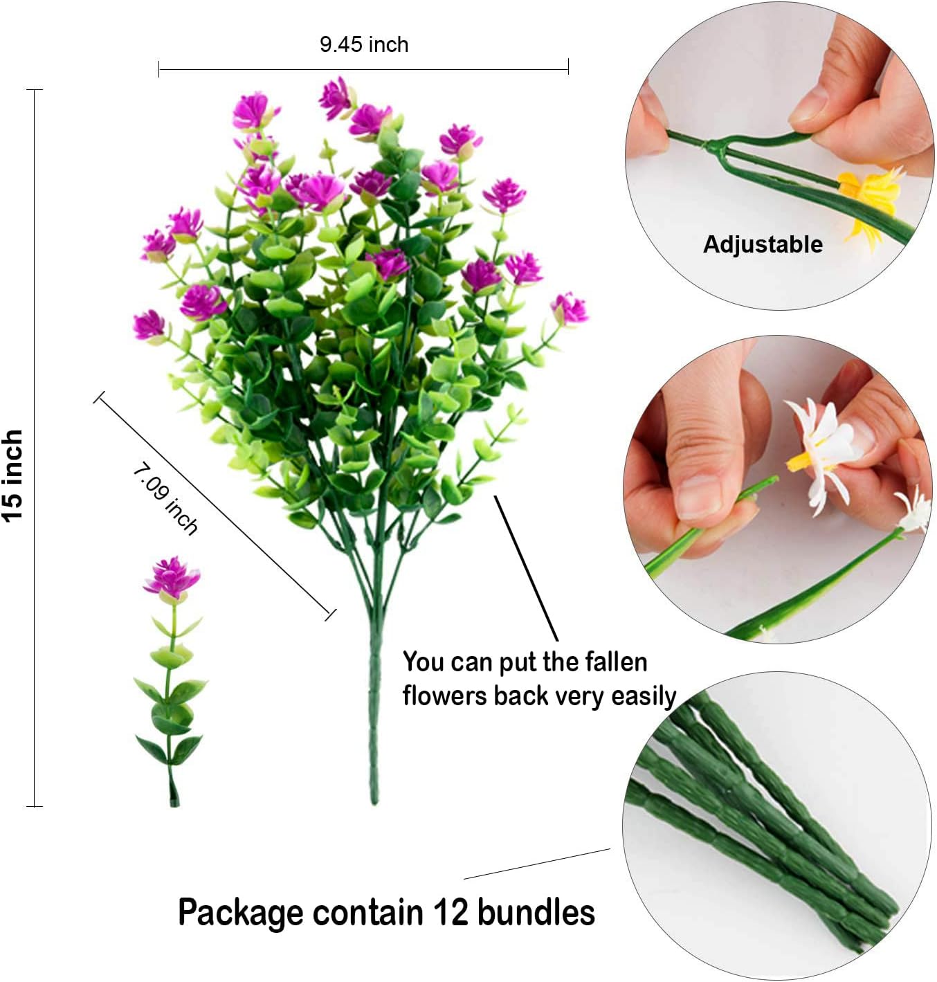 AXYLEX Artificial Flowers 12 Bundles UV Resistant Outdoor Decor