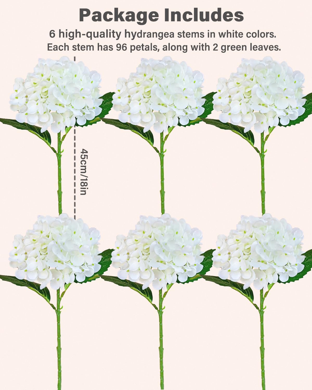 6PCS Premium White Hydrangea Artificial Flowers Bouquets
