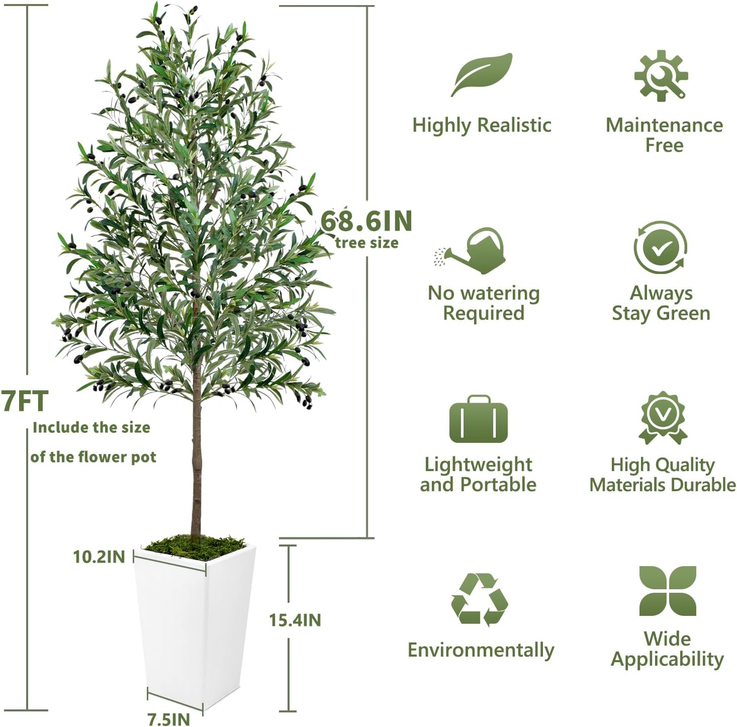 7ft Artificial Olive Tree with Realistic Fruits and Natural Wood Trunk