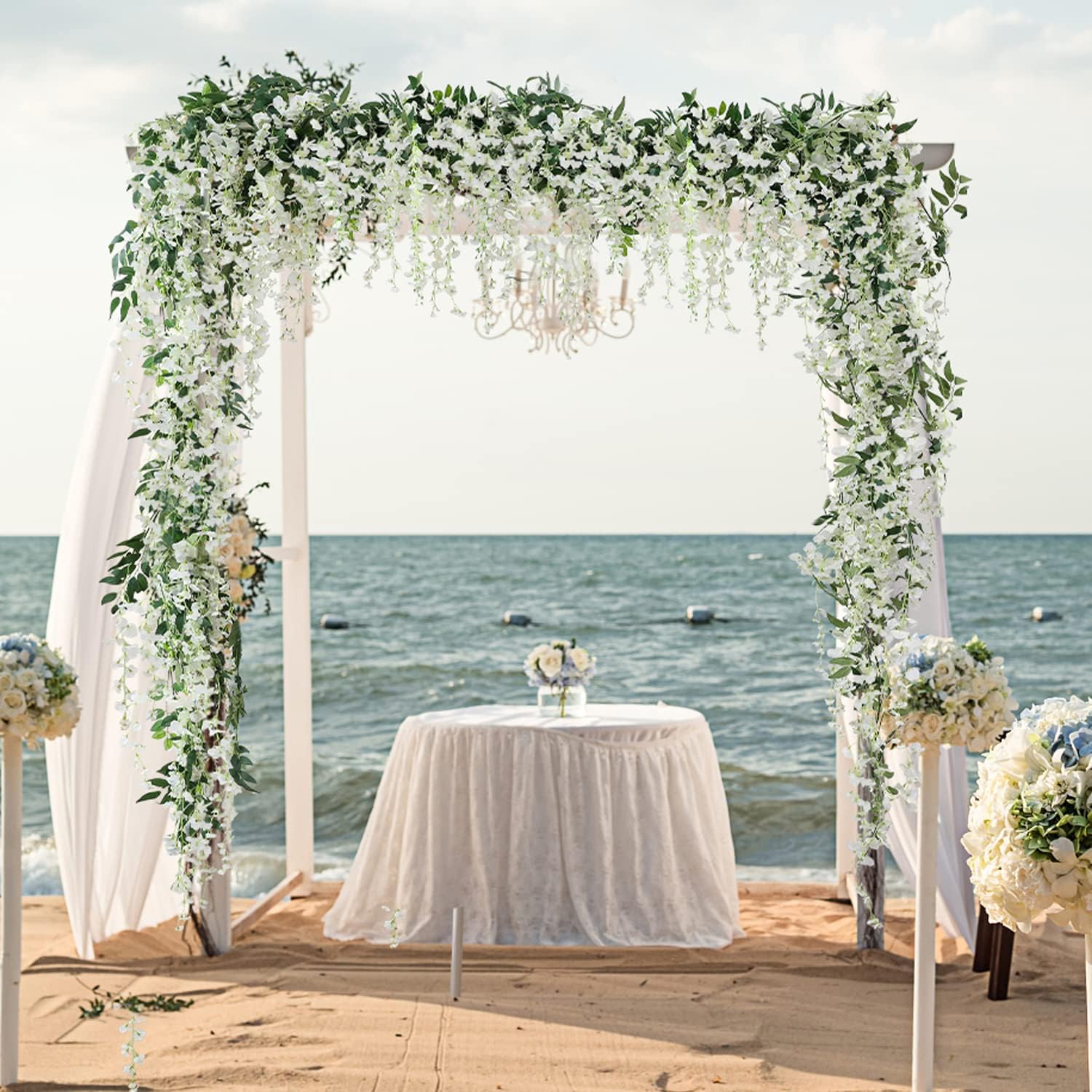 JUSTOYOU 3PCS 7FT Artificial Wisteria Garland White