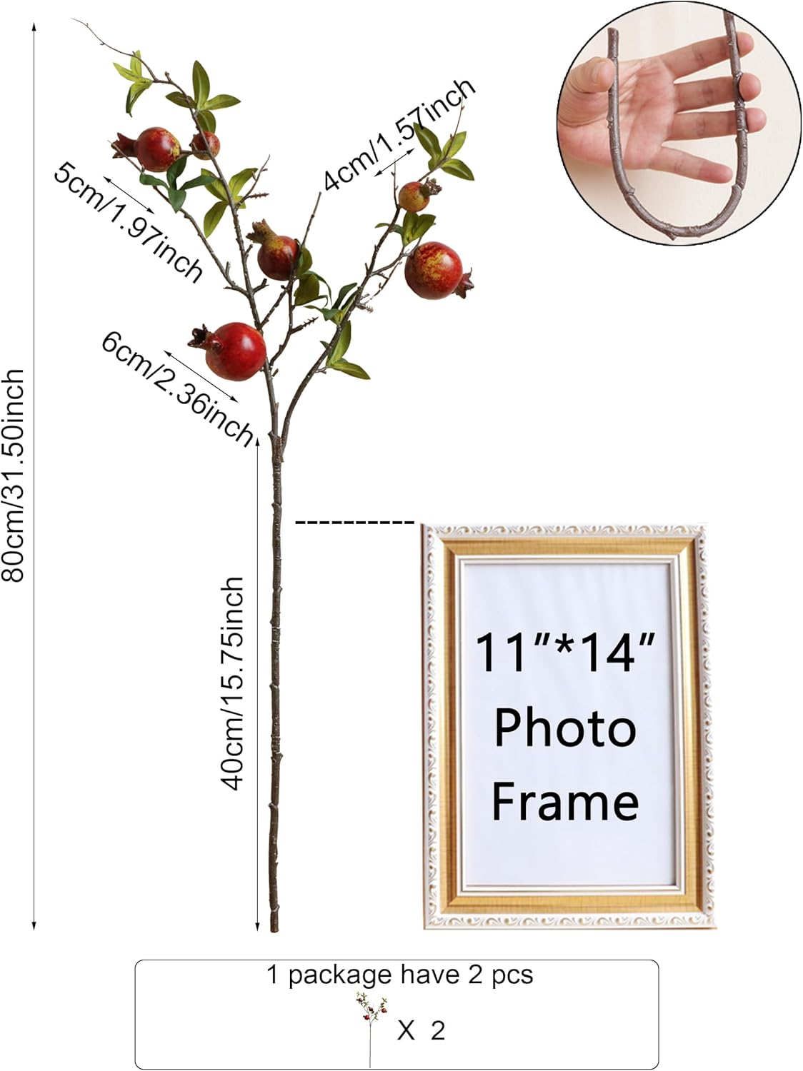 Forlaoers 2pcs Artificial Red Pomegranate Flowers