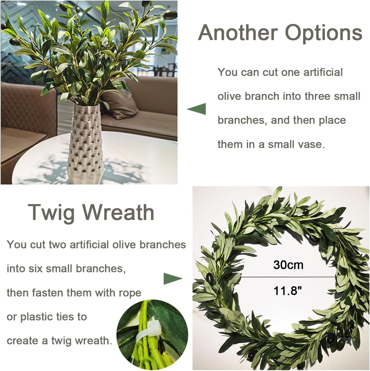 Heleze 39 Inch Artificial Olive Branches 4PCS