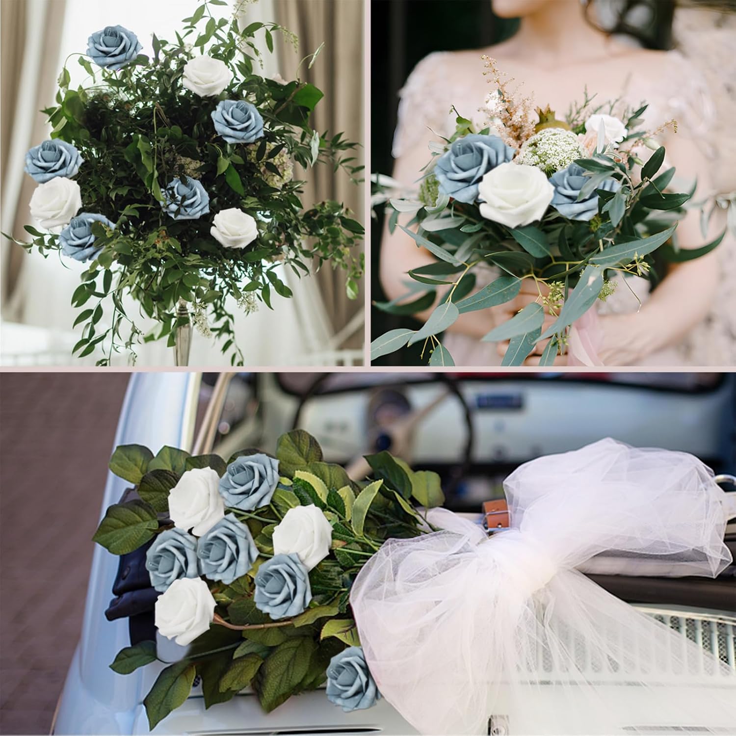 White Roses Artificial Flowers 100PCS for Wedding Decor