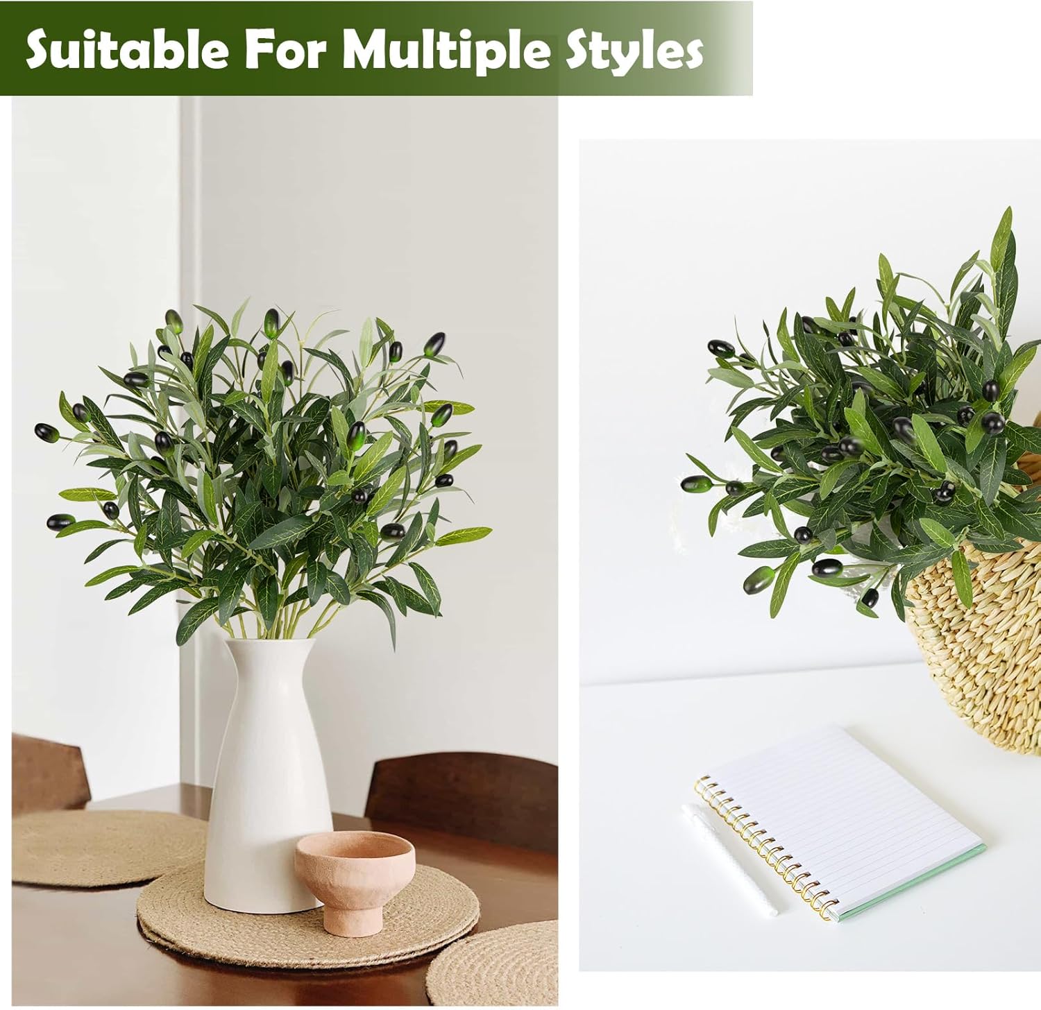 XONOR Artificial Olive Branches 6Pcs 16 Inch Set