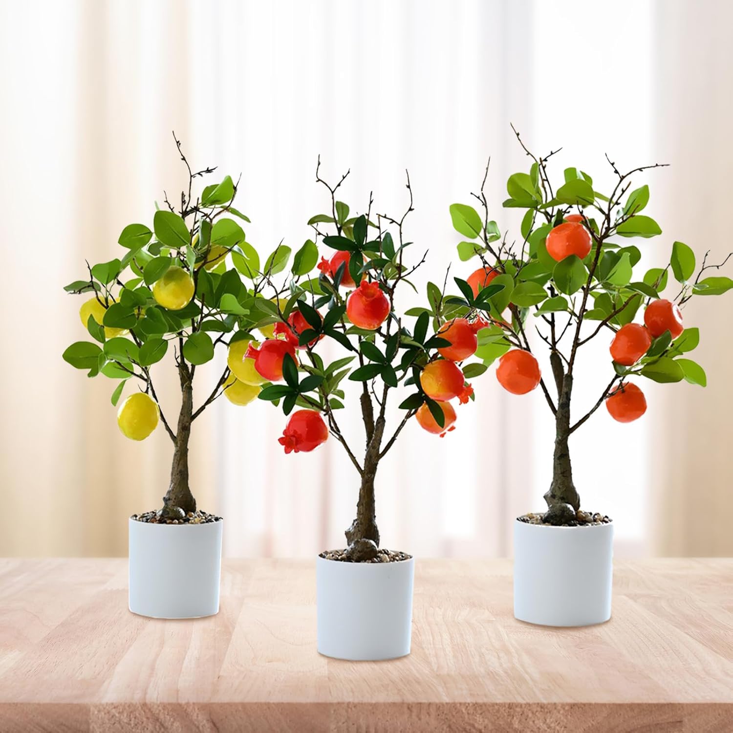 Premium Artificial Lemon Tree Bonsai with White Pot