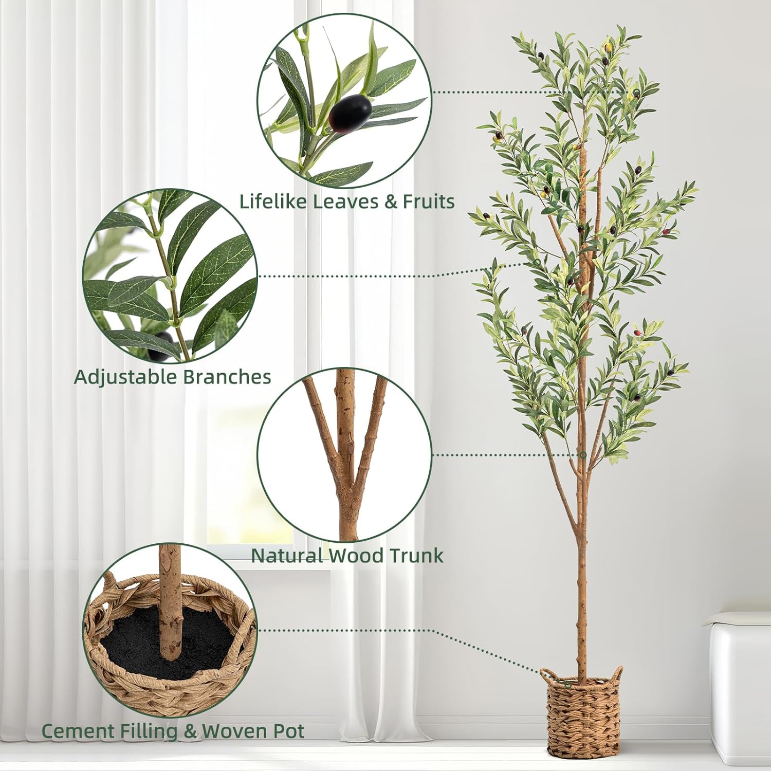 6ft Artificial Olive Tree with LED Lights and Woven Basket