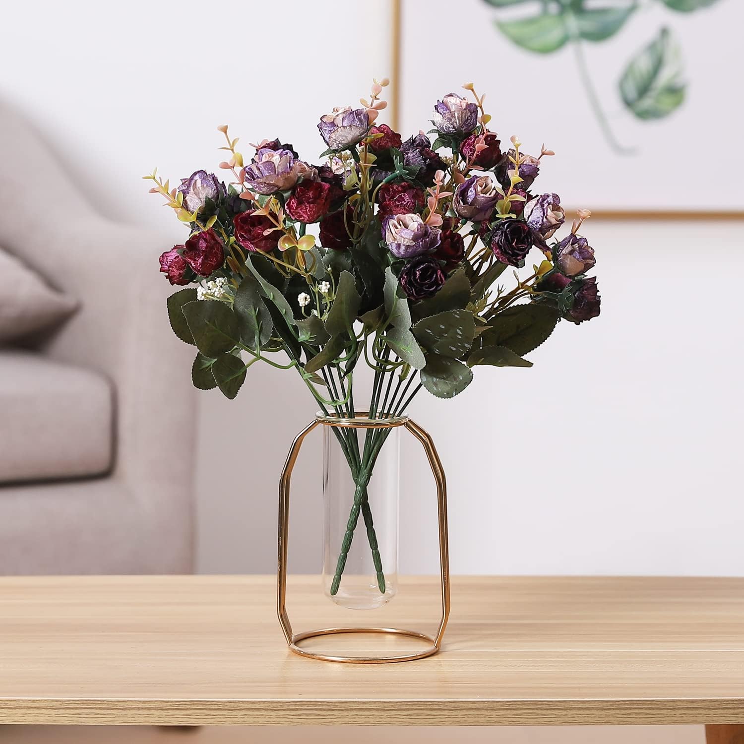 Duovlo 7 Stem 21 Mini Rose Artificial Flower Bouquet Pack of 2 Purple