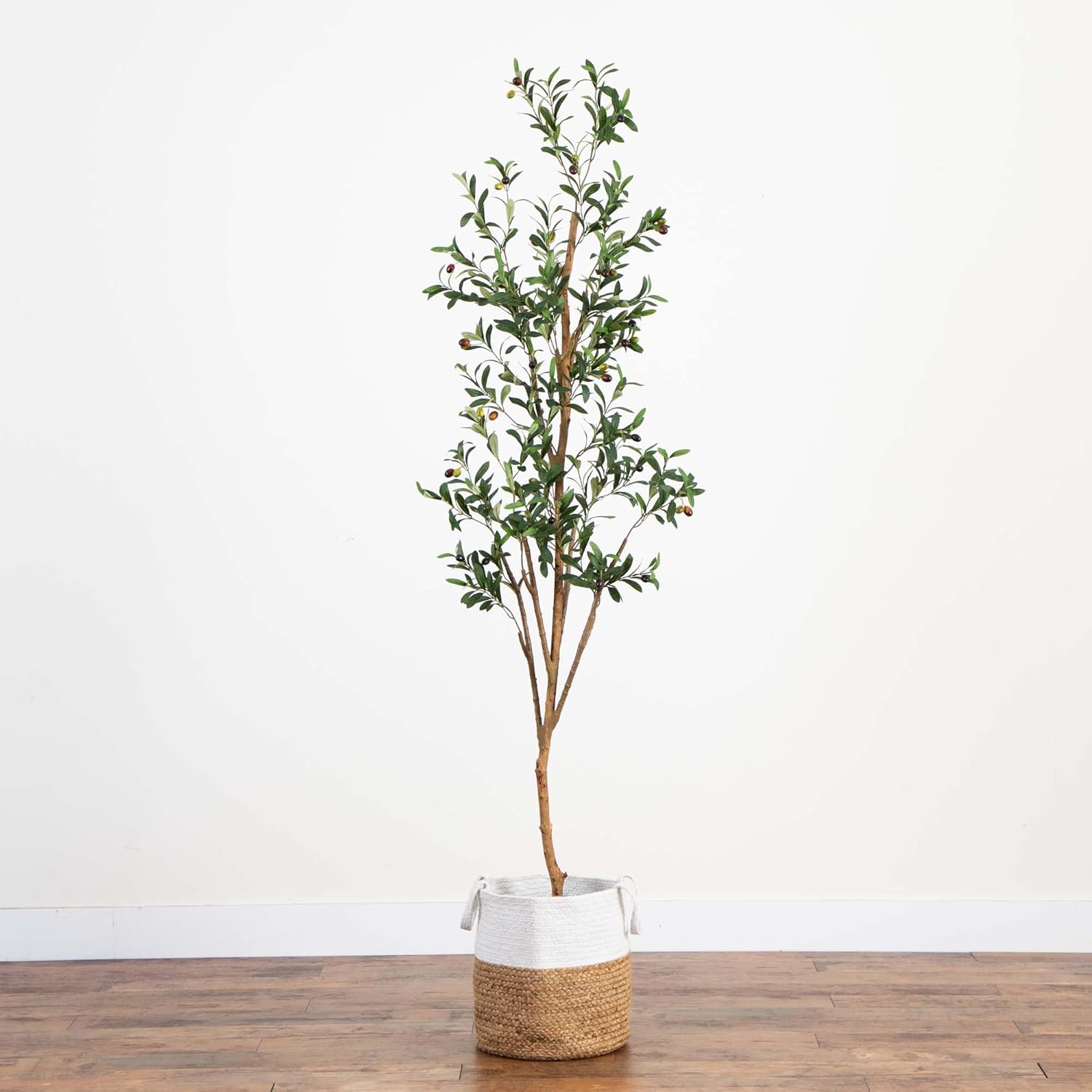 Nearly Natural 7FT Artificial Olive Tree with Jute Basket