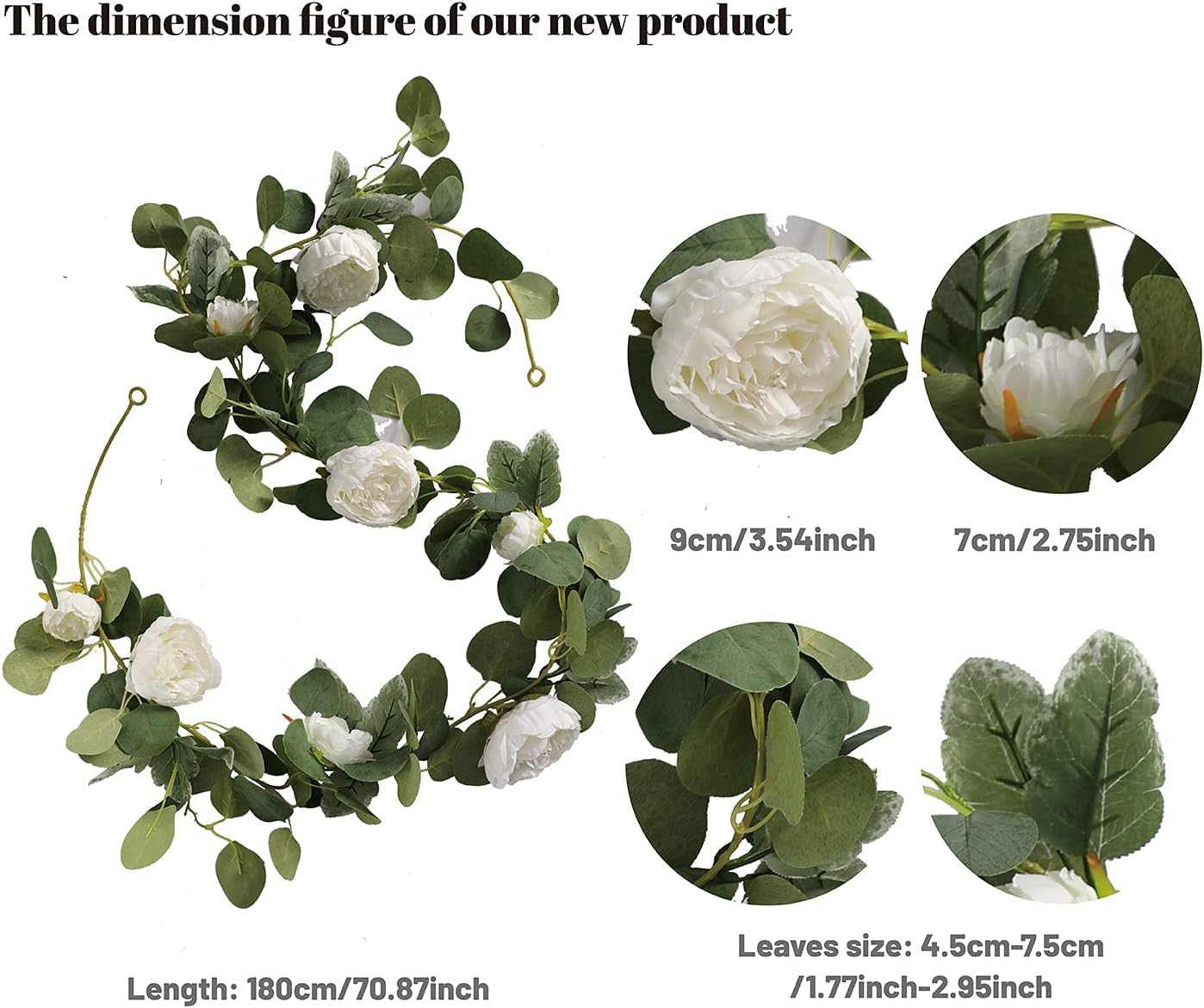 MISSPIN Artificial Flower Garland with Peonies and Roses