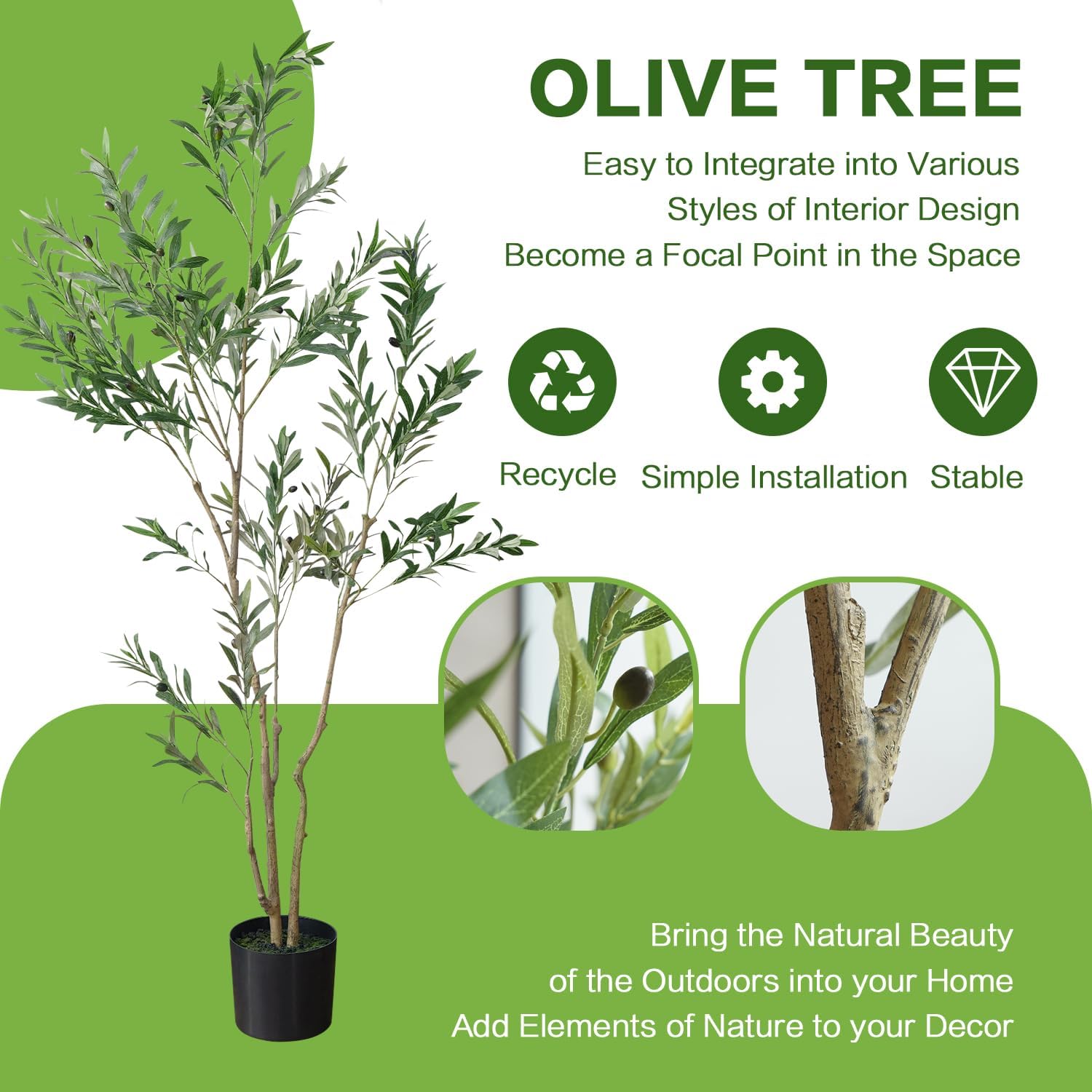 MOLACHI 6 FT Artificial Olive Tree with Natural Wood Trunk and Lifelike Fruits