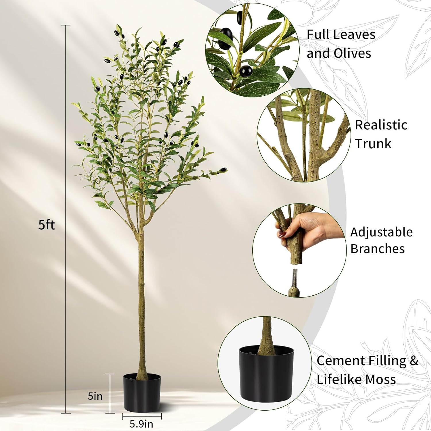 Hylmiip 5FT Artificial Olive Tree for Home Office Decor