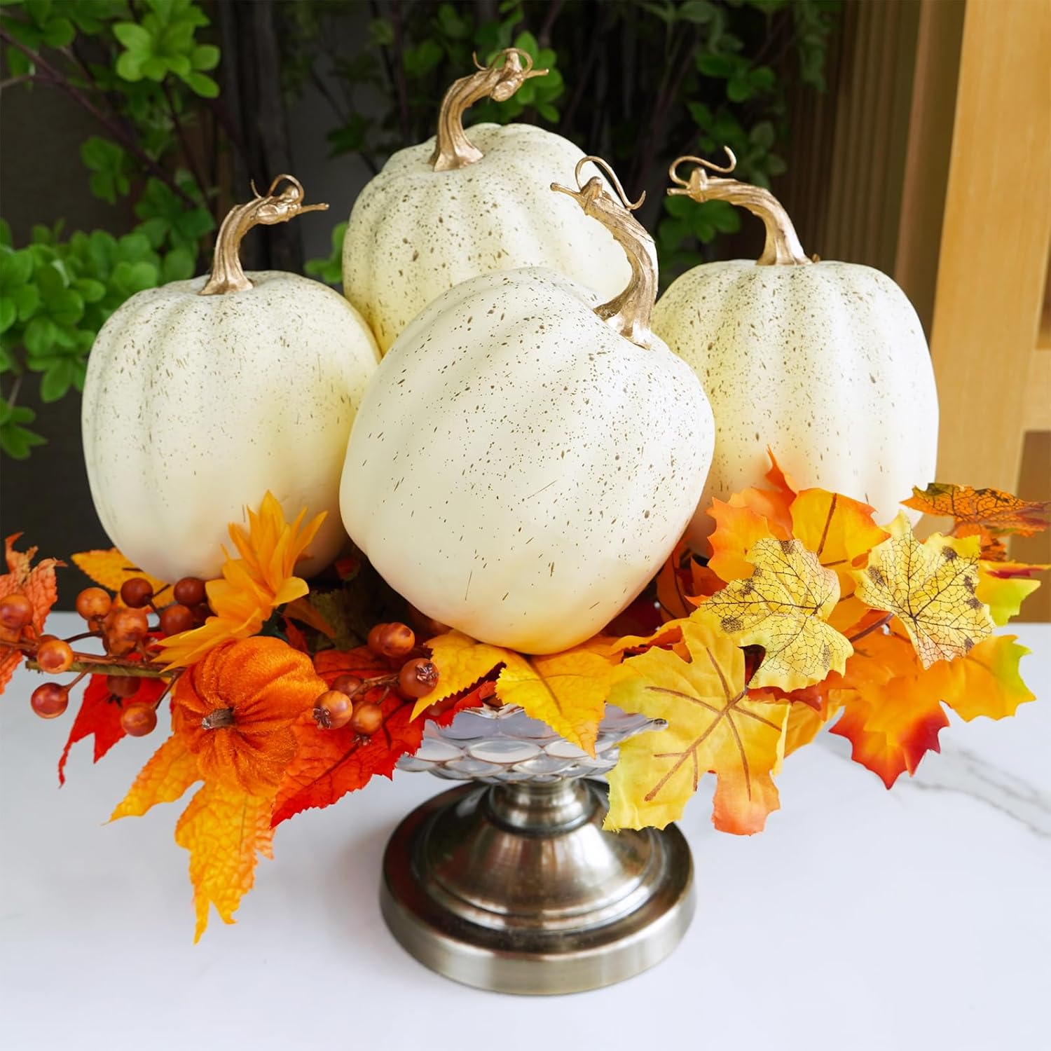 Winlyn 67 Inch Artificial Cream Pumpkins Set of 4