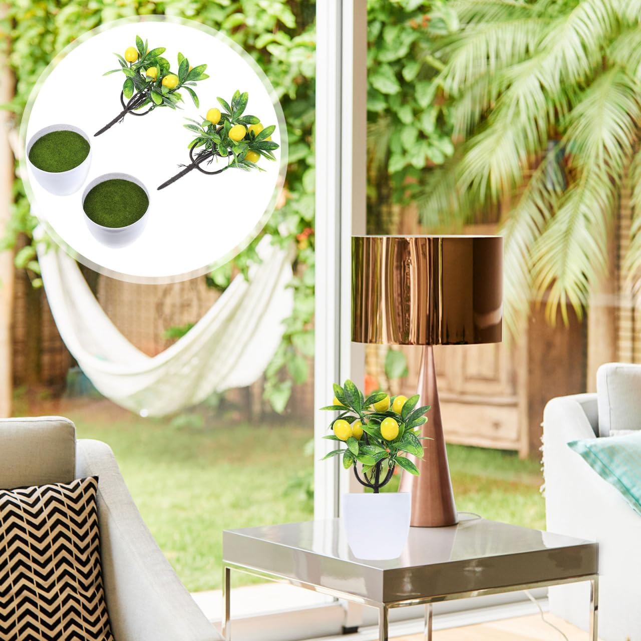 PRETYZOOM 2pcs Artificial Lemon Tree 24cm Potted Plant