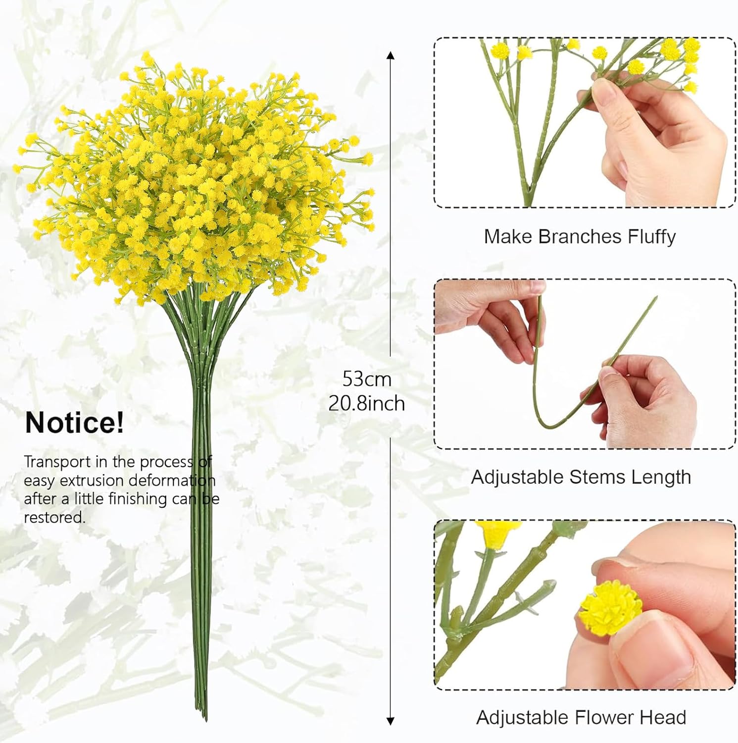 NT NIETING 10Pcs Yellow Artificial Babys Breath Flowers Bouquet Filler