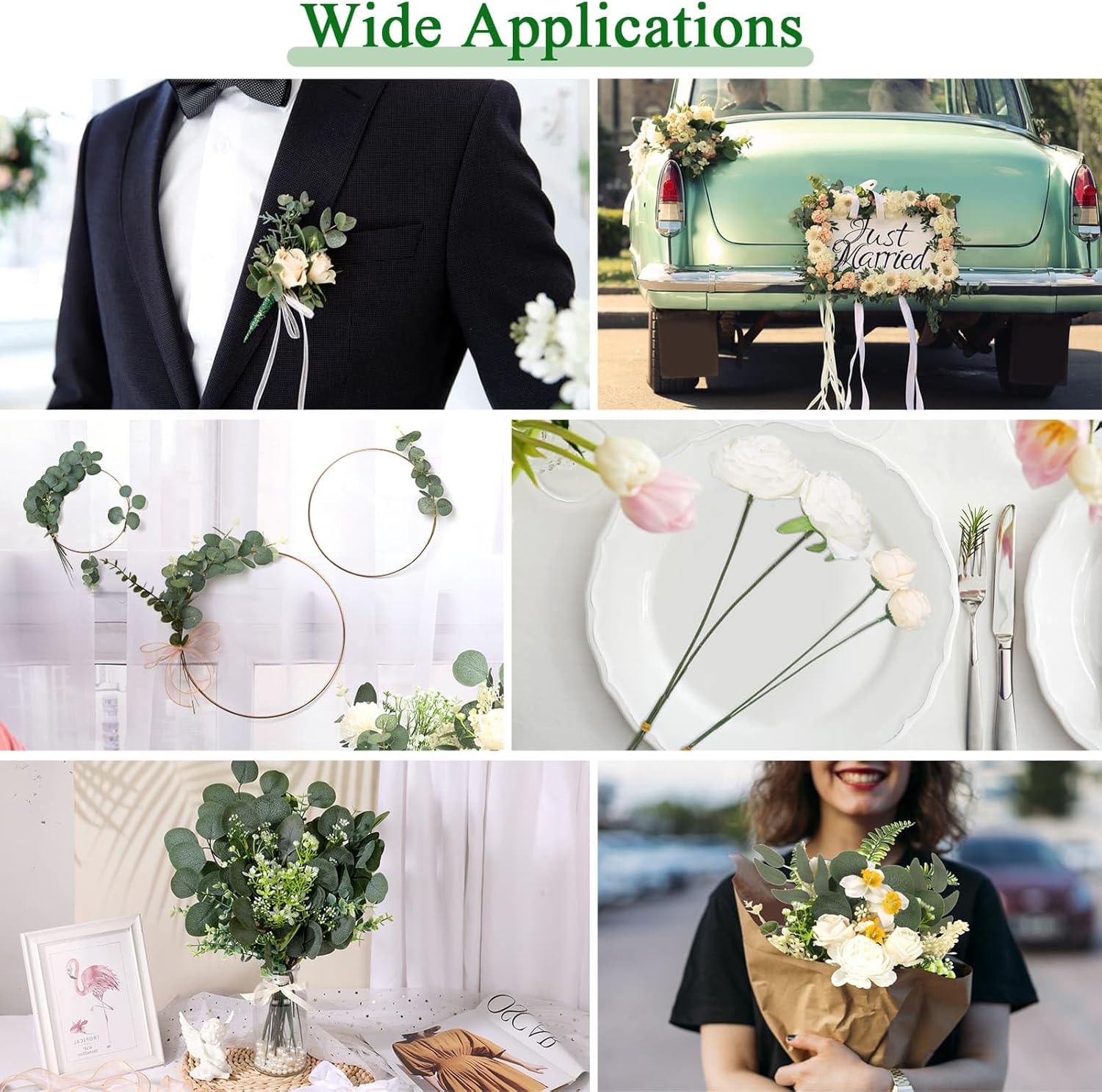120 Pcs Mixed Artificial Eucalyptus Stems and Flowers Bundle