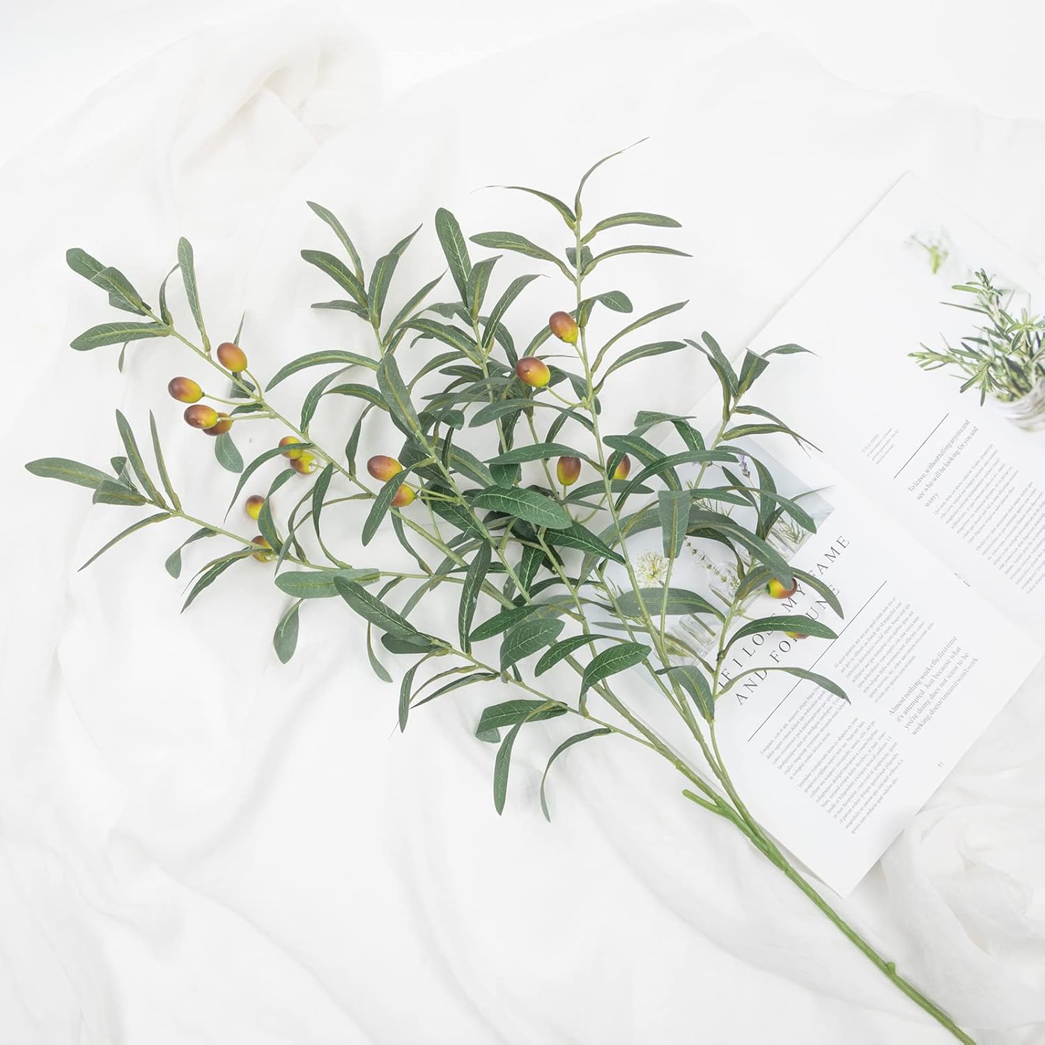 SHACOS 6 Piece Artificial Olive Branches for Vases