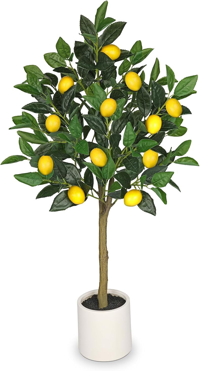 3 Ft Artificial Lemon Trees Indoor with White Ceramic Pot