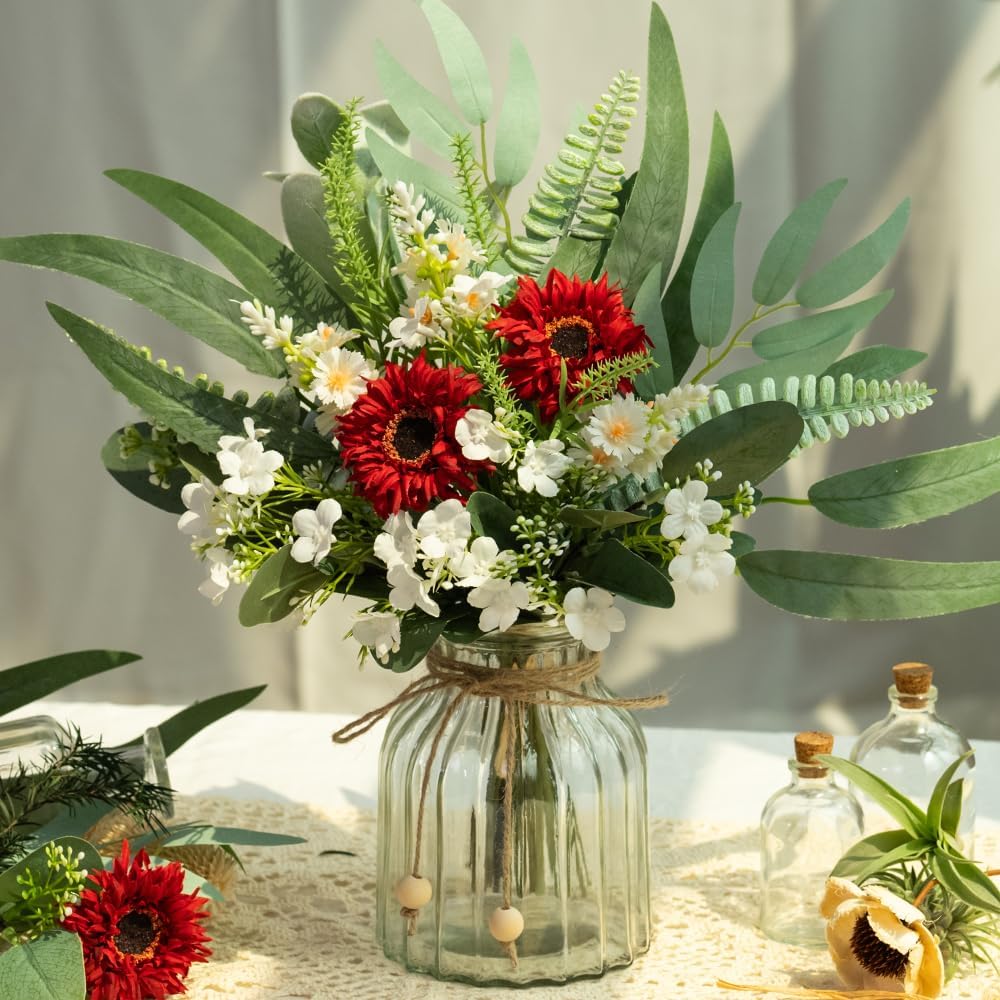 Jareling Artificial Flowers in Vase Set with Vase Red